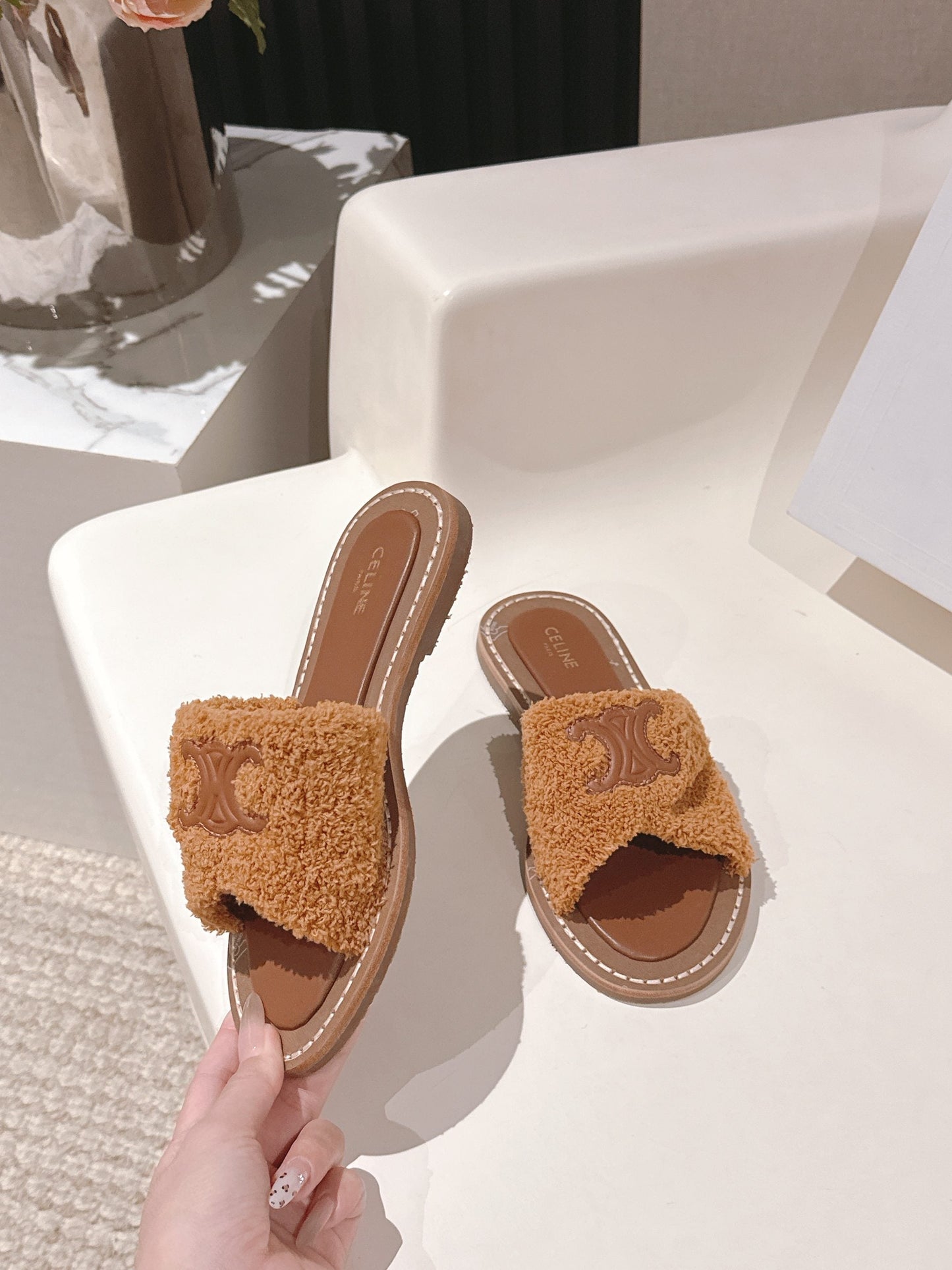 CELINE 25S LYMPIA TWISTED SANDAL IN BURNT ORANGE SPONGE FABRIC - 35