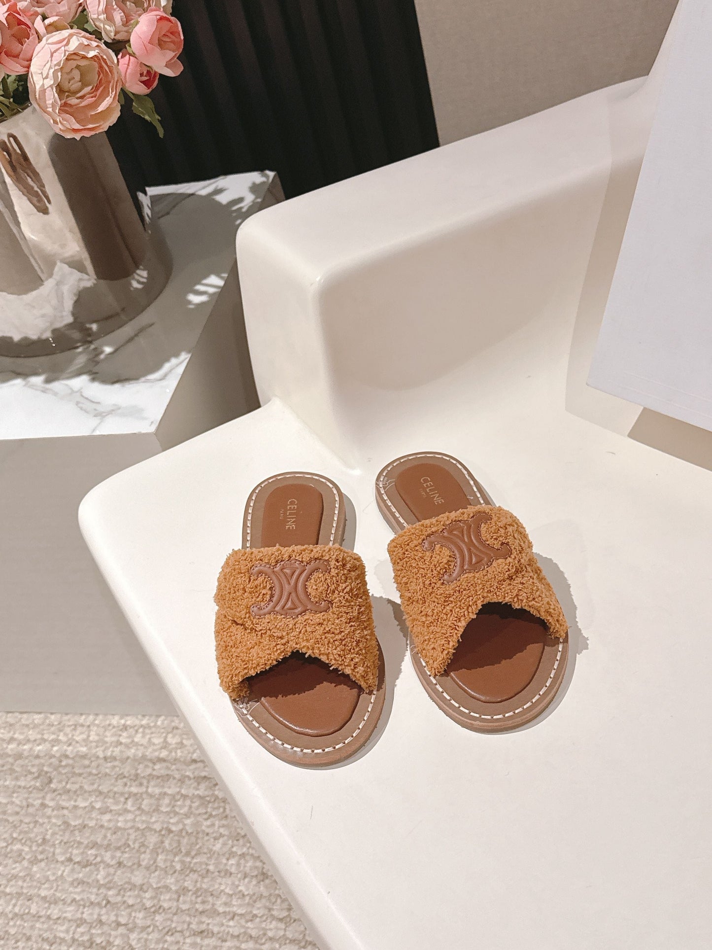 CELINE 25S LYMPIA TWISTED SANDAL IN BURNT ORANGE SPONGE FABRIC - 35