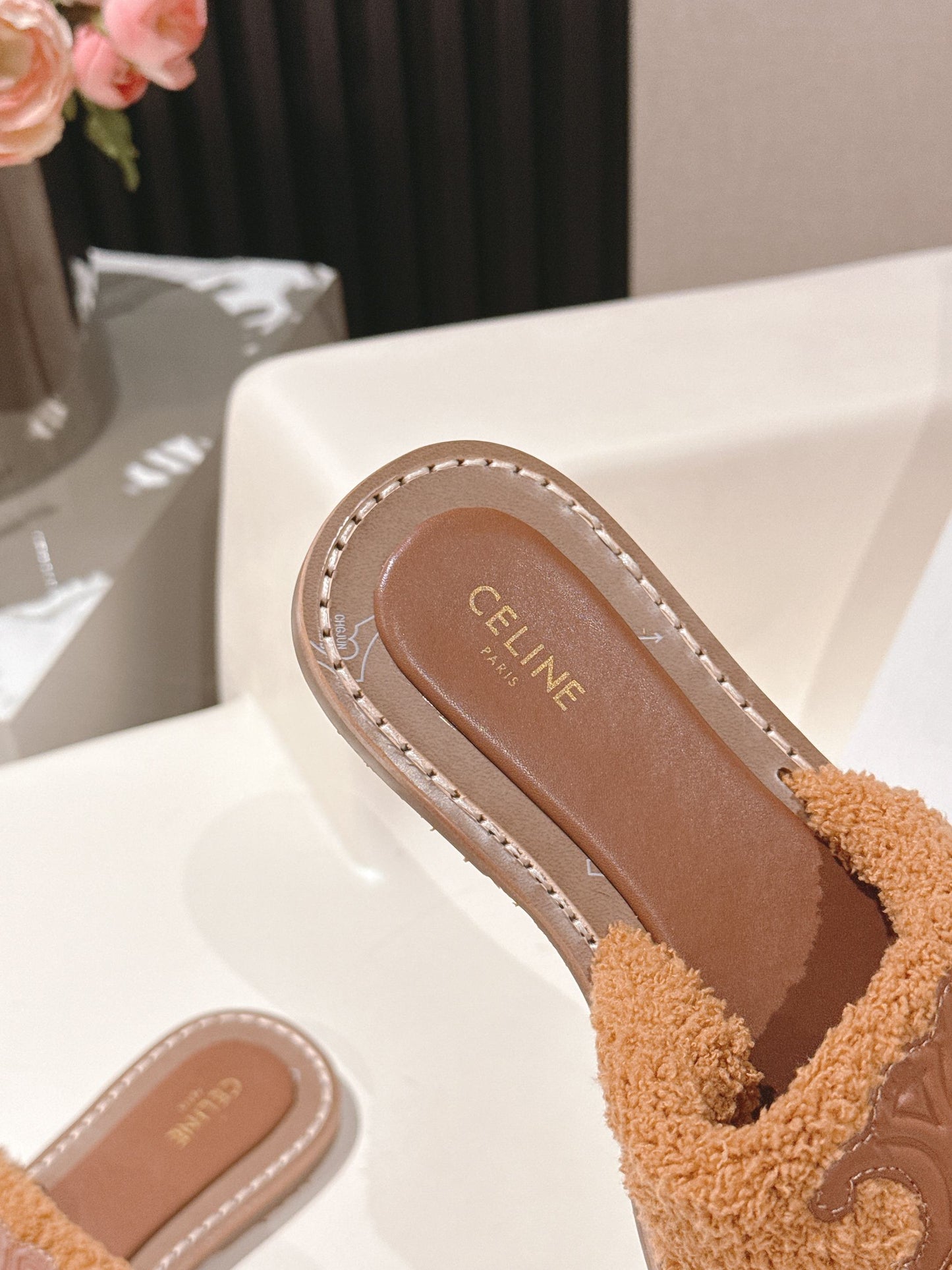 CELINE 25S LYMPIA TWISTED SANDAL IN BURNT ORANGE SPONGE FABRIC - 35