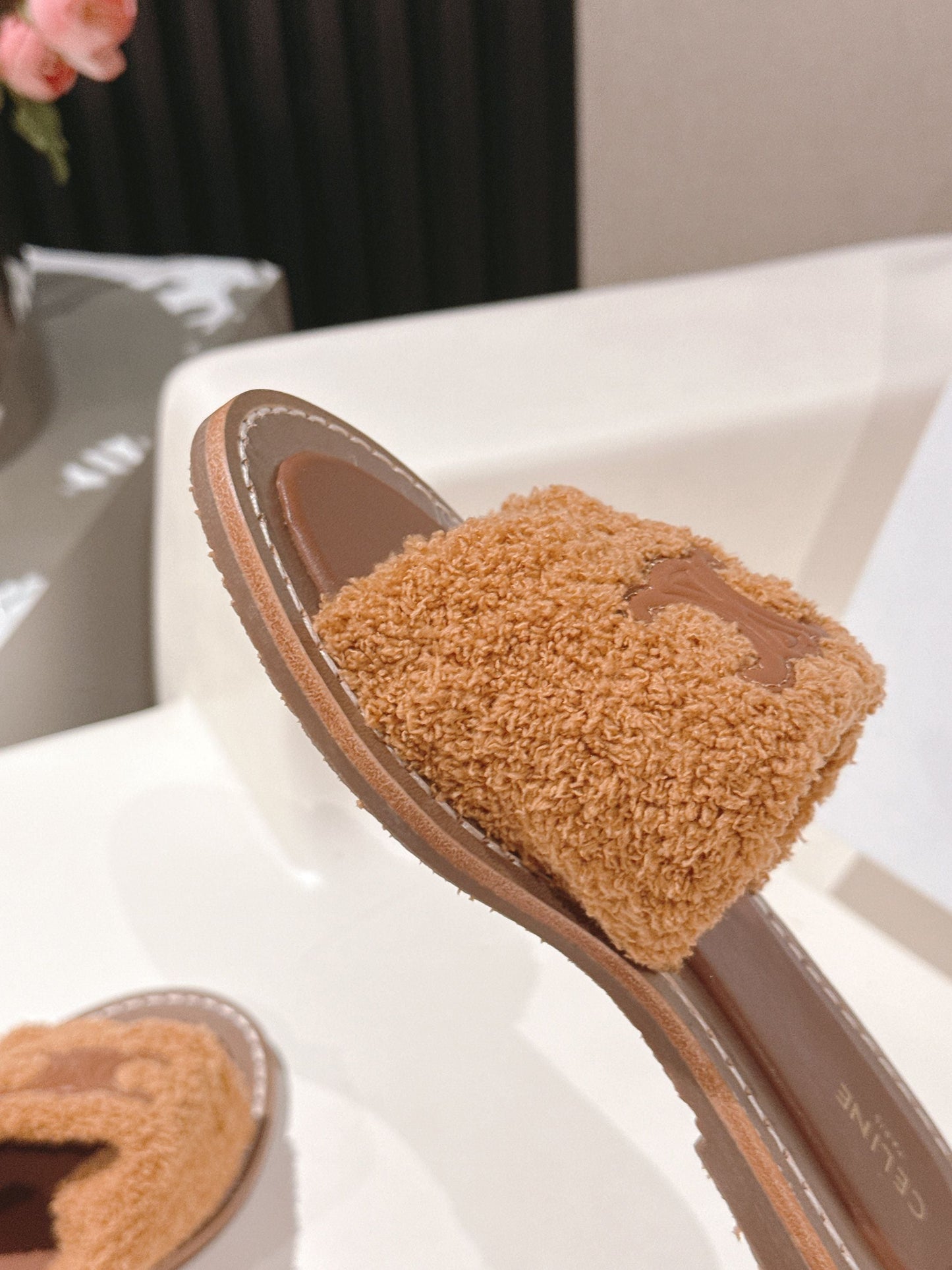 CELINE 25S LYMPIA TWISTED SANDAL IN BURNT ORANGE SPONGE FABRIC - 35