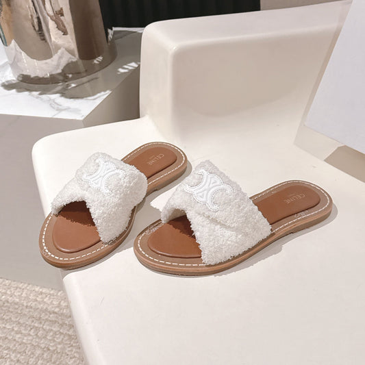 CELINE 25S LYMPIA TWISTED SANDAL IN WHITE SPONGE FABRIC - 35
