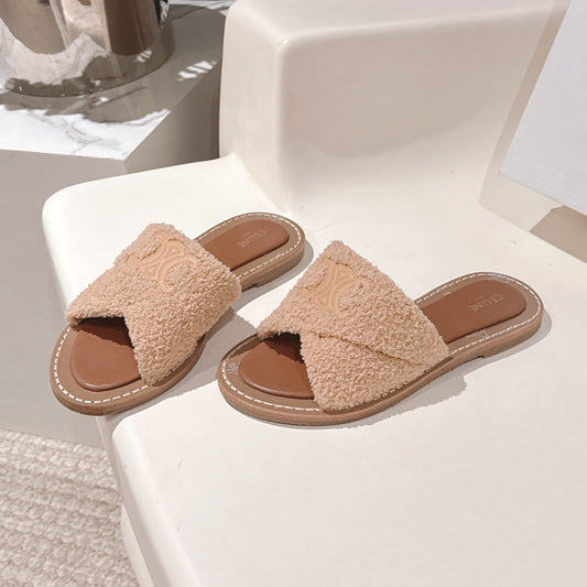 CELINE 25S LYMPIA TWISTED SANDAL IN BEIGE SPONGE FABRIC - 35