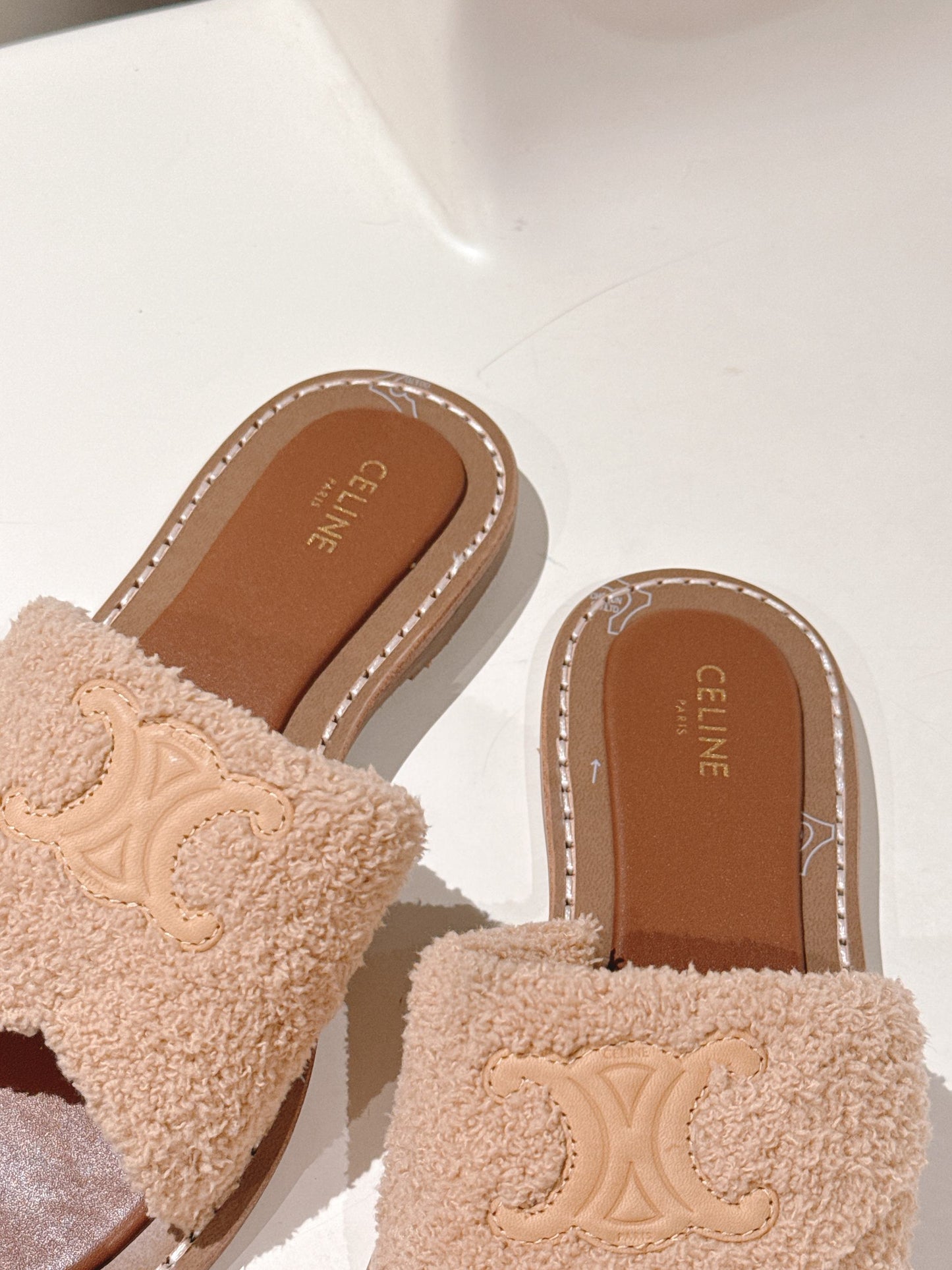 CELINE 25S LYMPIA TWISTED SANDAL IN BEIGE SPONGE FABRIC - 35