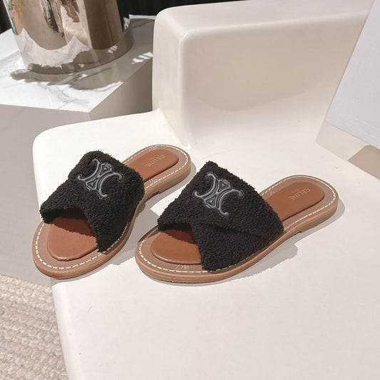 CELINE 25S LYMPIA TWISTED SANDAL IN BLACK SPONGE FABRIC - 35