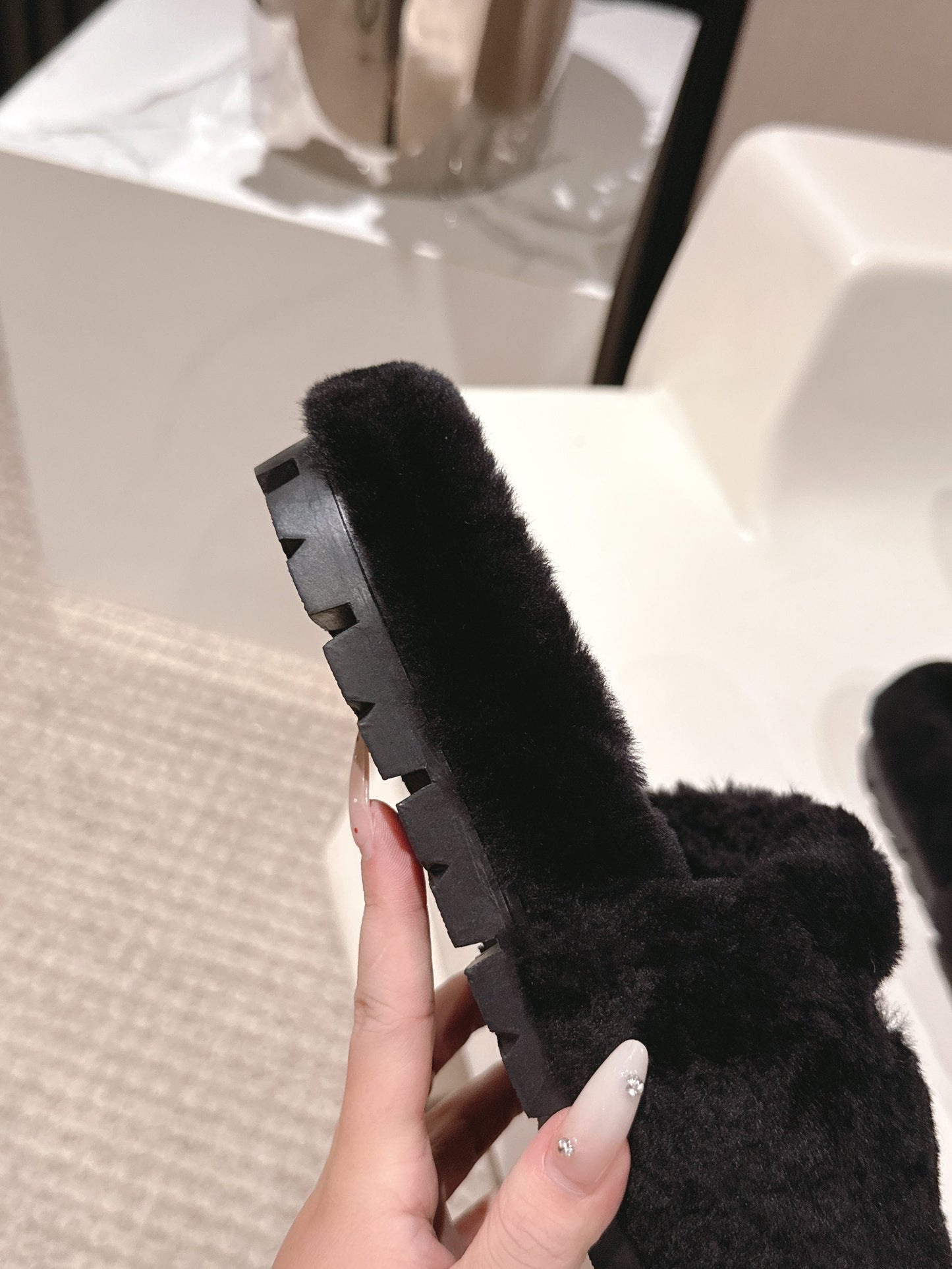 PRADA 25S FLAT MULES IN BLACK RABBIT FUR - 35