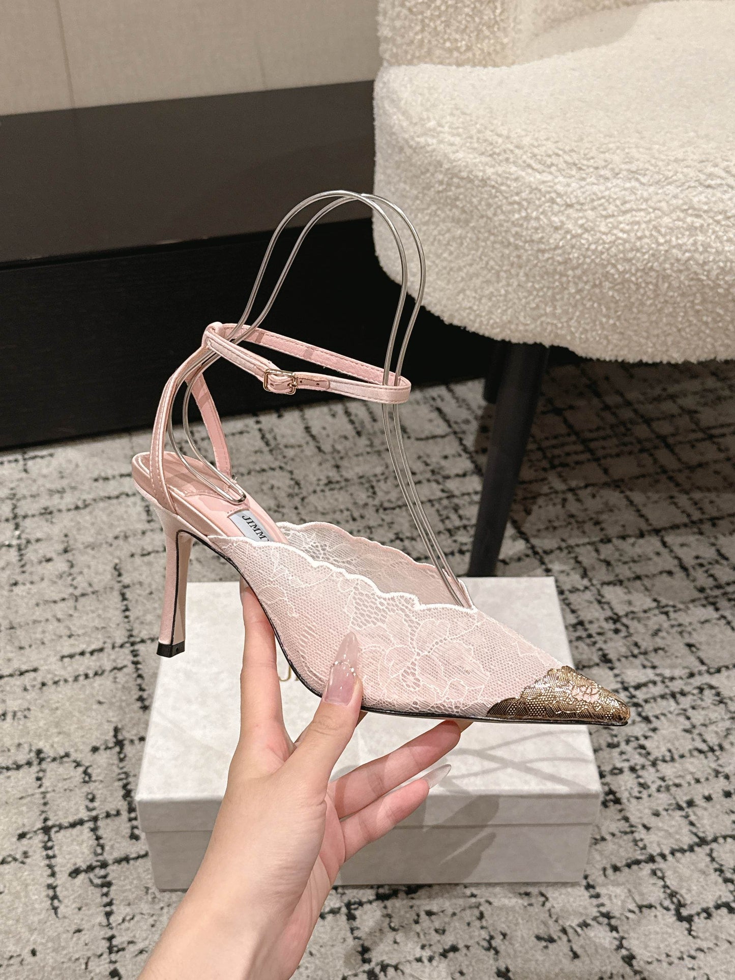 БОСОНІЖКИ-СЛІНГБЕКИ JIMMY CHOO 26S НА ПІДБОРАХ 95 ММ ЗІ СВІТЛО-РОЖЕВОГО МЕРЕЖИВА