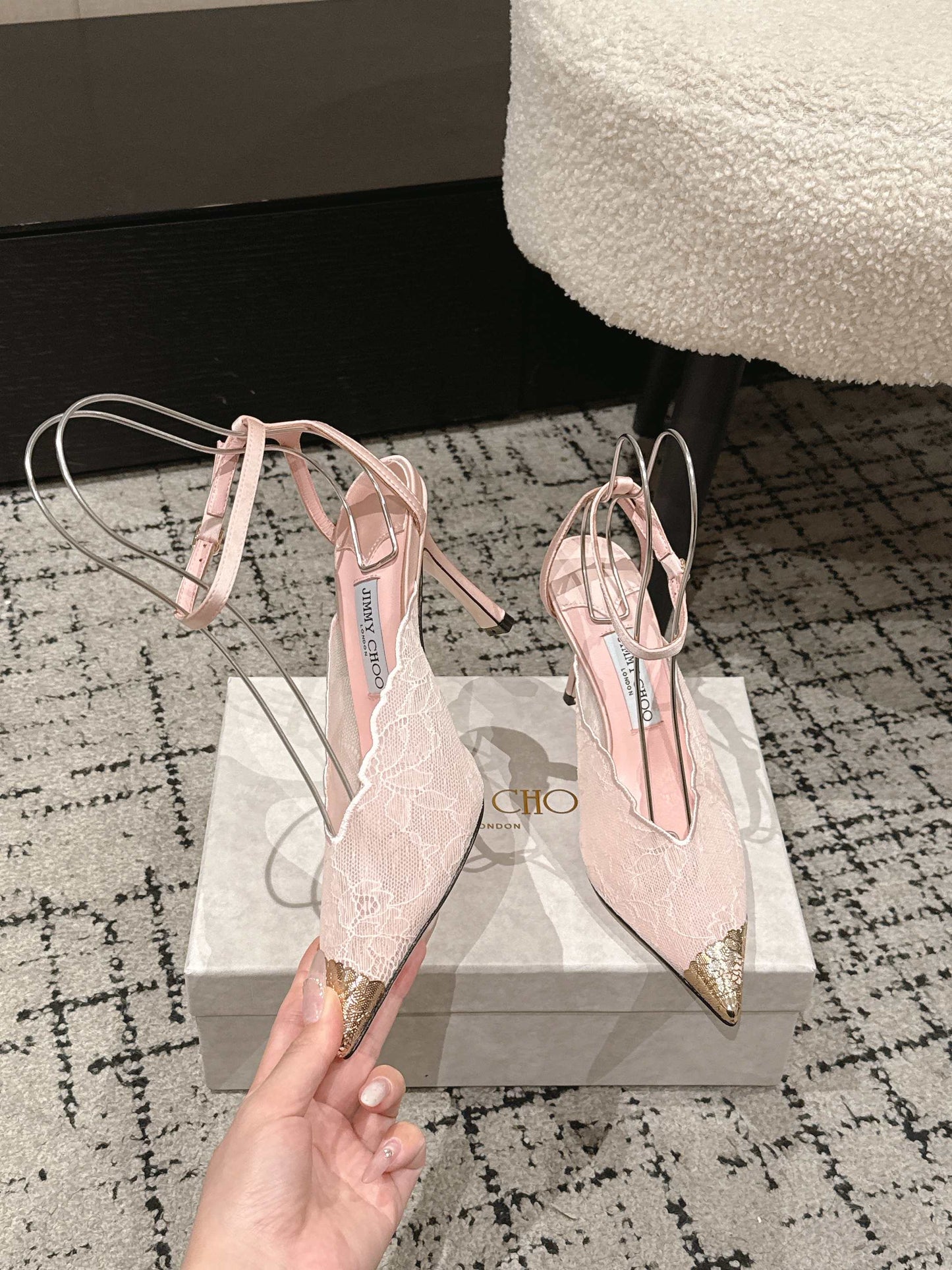 БОСОНІЖКИ-СЛІНГБЕКИ JIMMY CHOO 26S НА ПІДБОРАХ 95 ММ ЗІ СВІТЛО-РОЖЕВОГО МЕРЕЖИВА