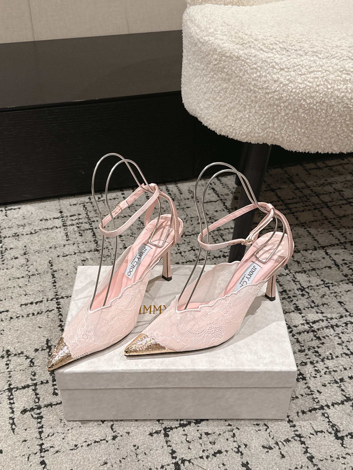 БОСОНІЖКИ-СЛІНГБЕКИ JIMMY CHOO 26S НА ПІДБОРАХ 95 ММ ЗІ СВІТЛО-РОЖЕВОГО МЕРЕЖИВА