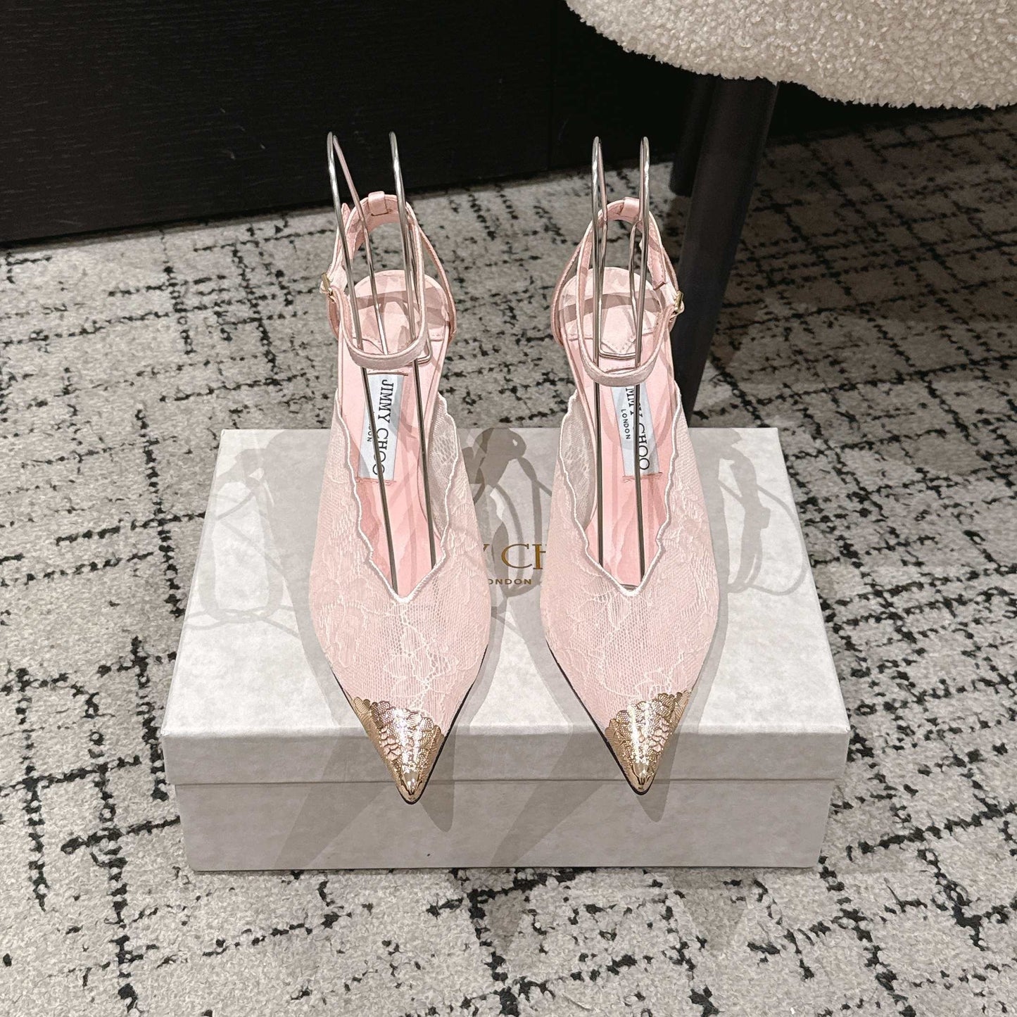 БОСОНІЖКИ-СЛІНГБЕКИ JIMMY CHOO 26S НА ПІДБОРАХ 95 ММ ЗІ СВІТЛО-РОЖЕВОГО МЕРЕЖИВА