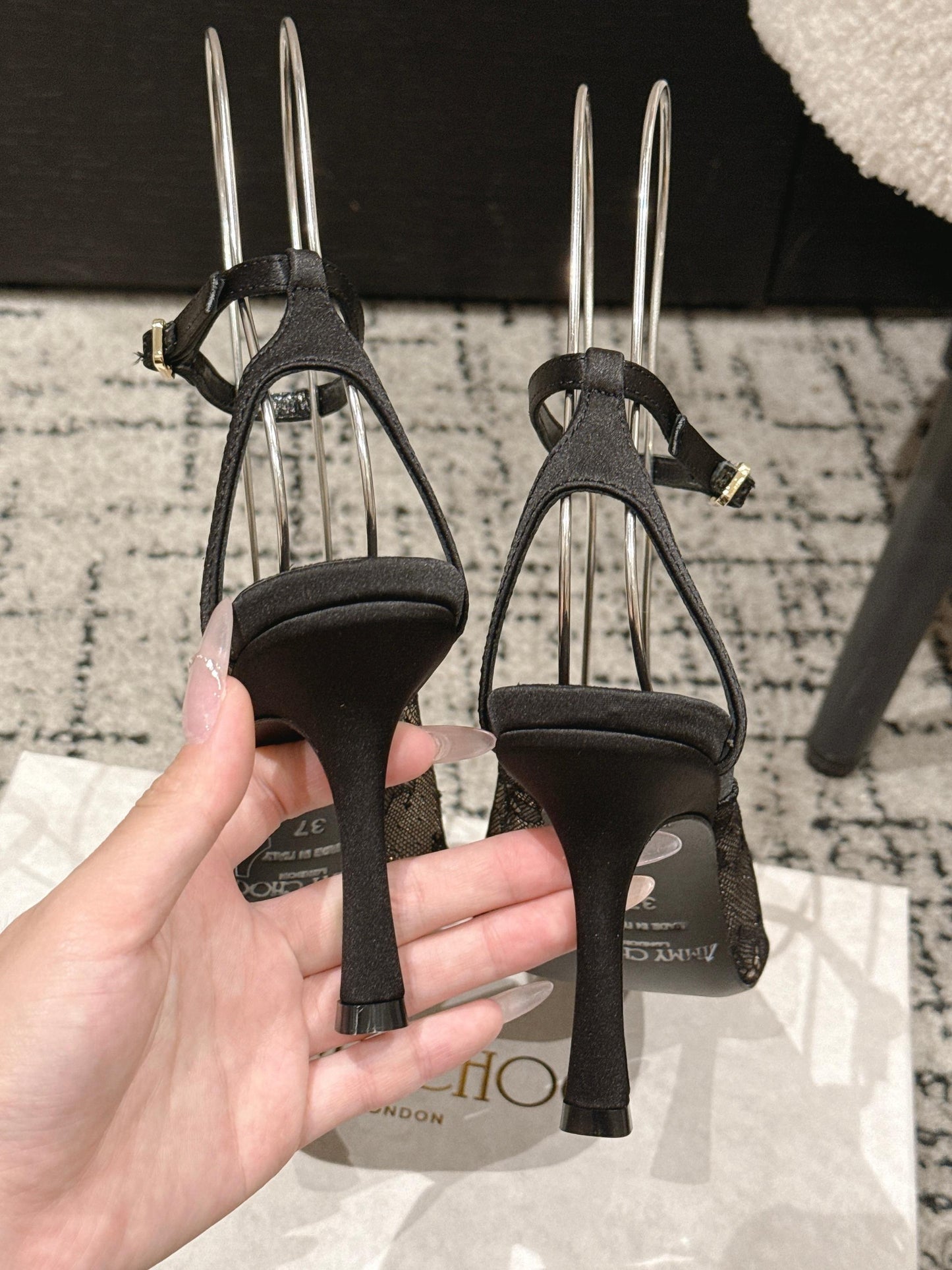 БОСОНІЖКИ JIMMY CHOO 26S НА ВИСОКИХ ПІДБОРАХ 95 ММ, ЧОРНЕ МЕРЕЖИВО