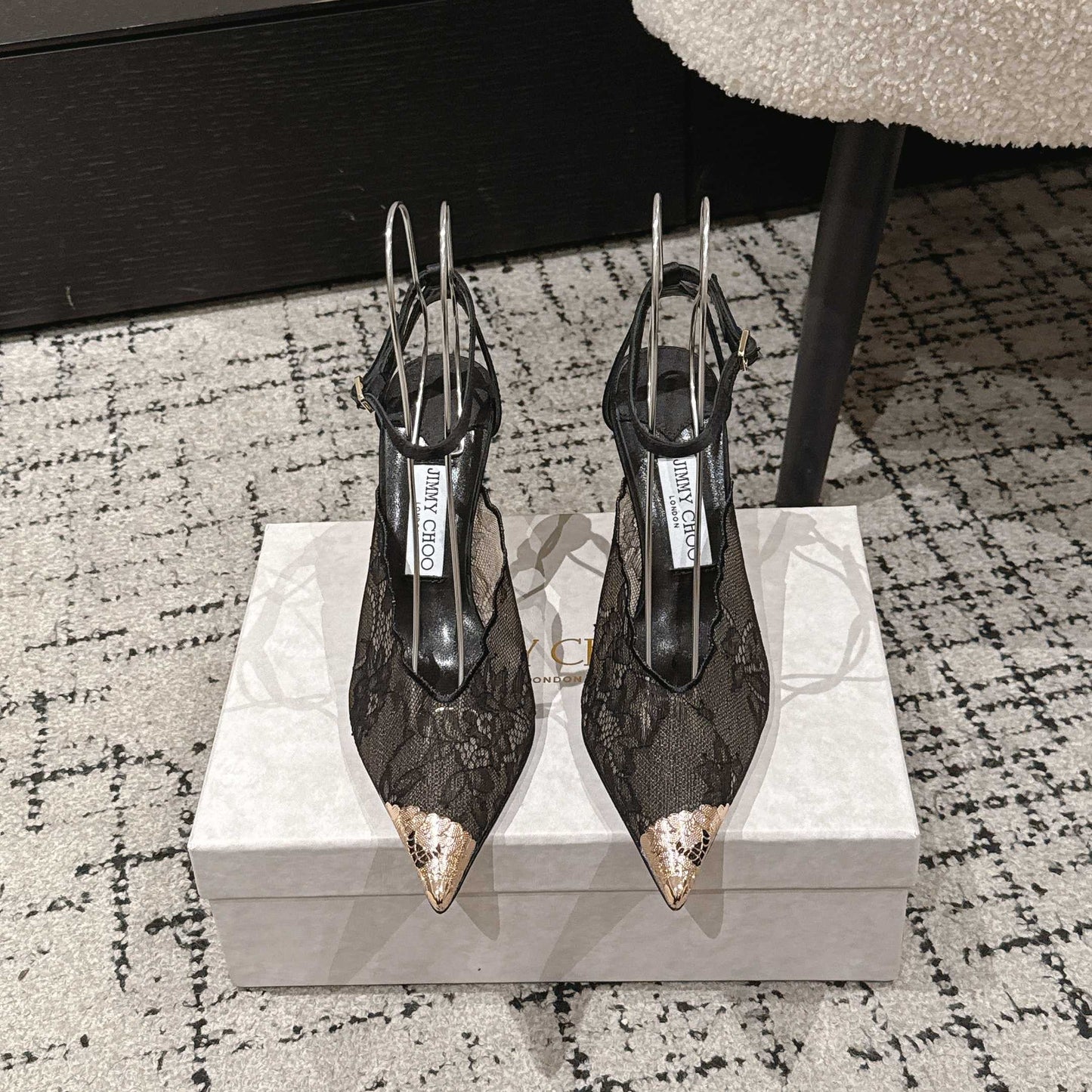 БОСОНІЖКИ JIMMY CHOO 26S НА ВИСОКИХ ПІДБОРАХ 95 ММ, ЧОРНЕ МЕРЕЖИВО