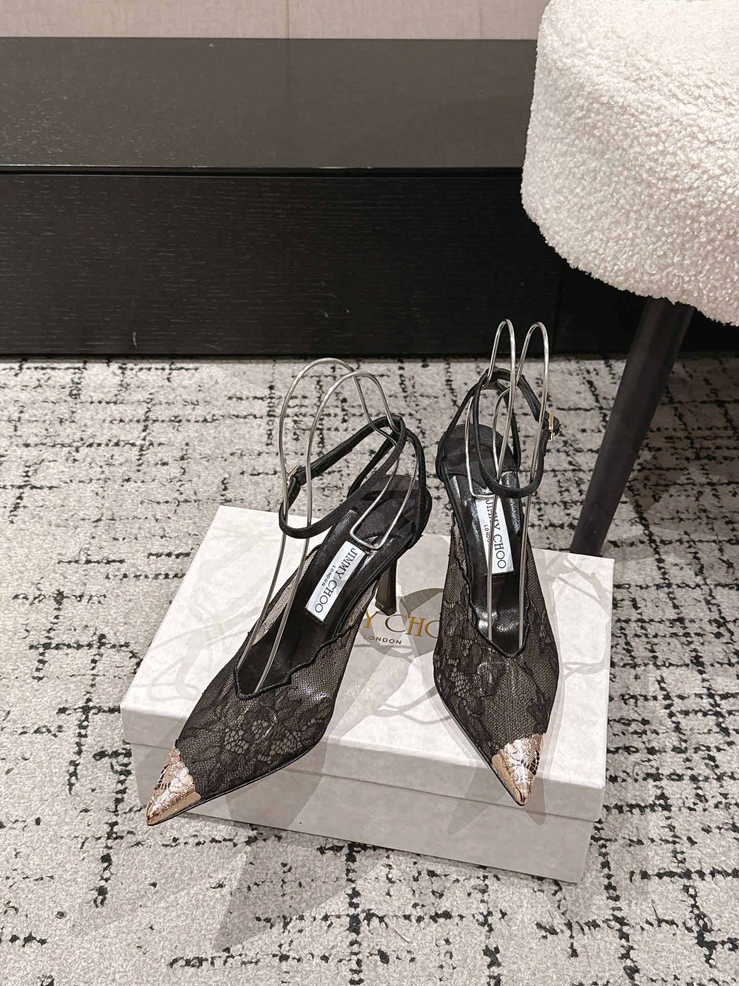 БОСОНІЖКИ JIMMY CHOO 26S НА ВИСОКИХ ПІДБОРАХ 95 ММ, ЧОРНЕ МЕРЕЖИВО