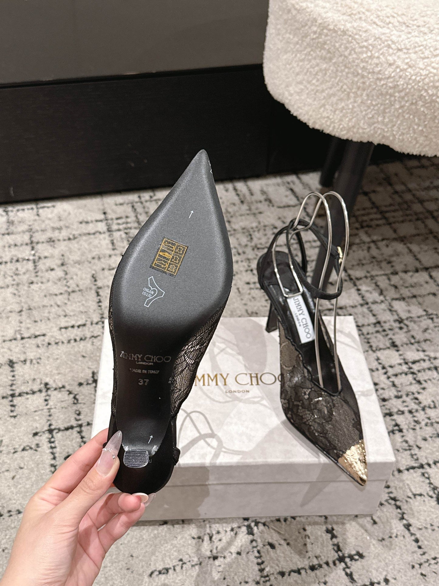 БОСОНІЖКИ JIMMY CHOO 26S НА ВИСОКИХ ПІДБОРАХ 95 ММ, ЧОРНЕ МЕРЕЖИВО