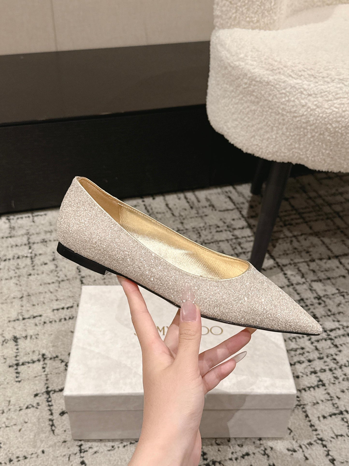 ГОСТРОНОСІ БАЛЕТКИ JIMMY CHOO 26S ІЗ БЛИСКІТКАМИ КОЛЬОРУ ШАМПАНСЬКОГО ЗОЛОТА