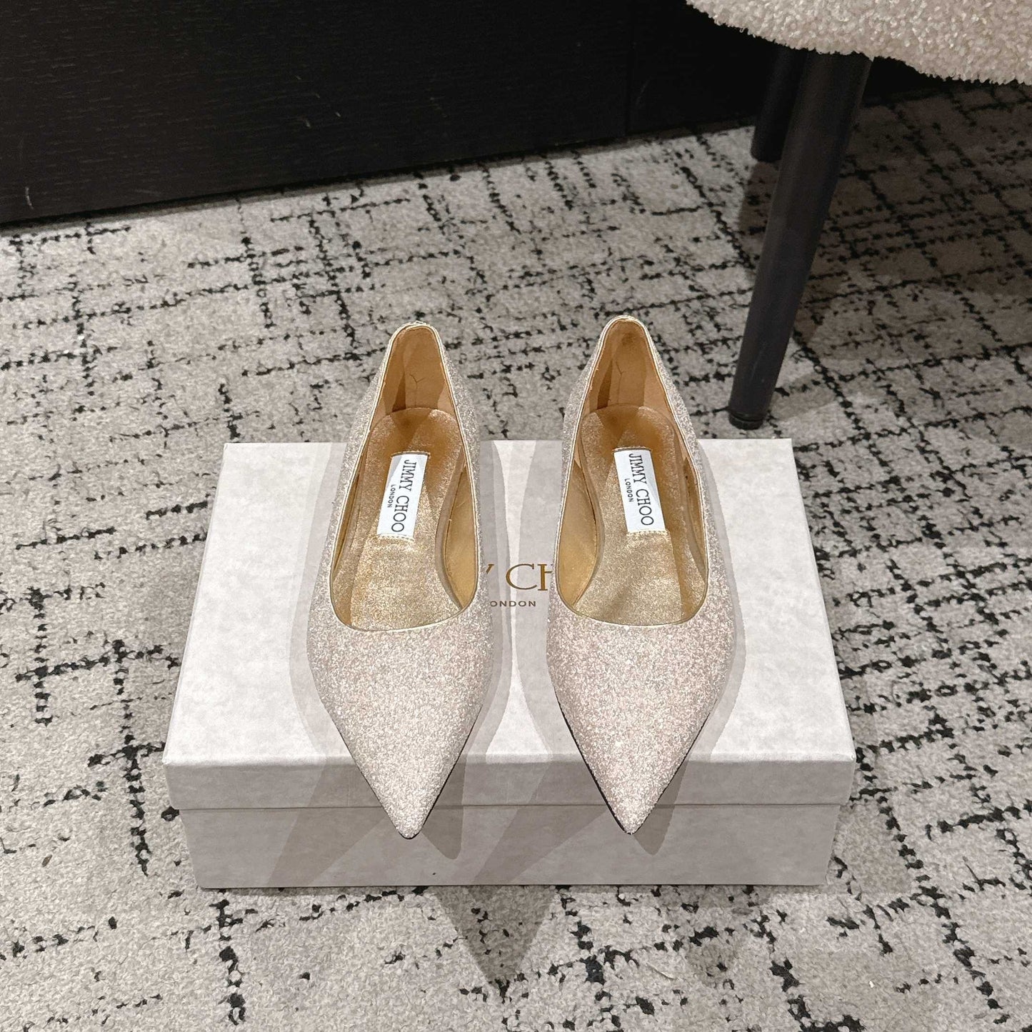 ГОСТРОНОСІ БАЛЕТКИ JIMMY CHOO 26S ІЗ БЛИСКІТКАМИ КОЛЬОРУ ШАМПАНСЬКОГО ЗОЛОТА