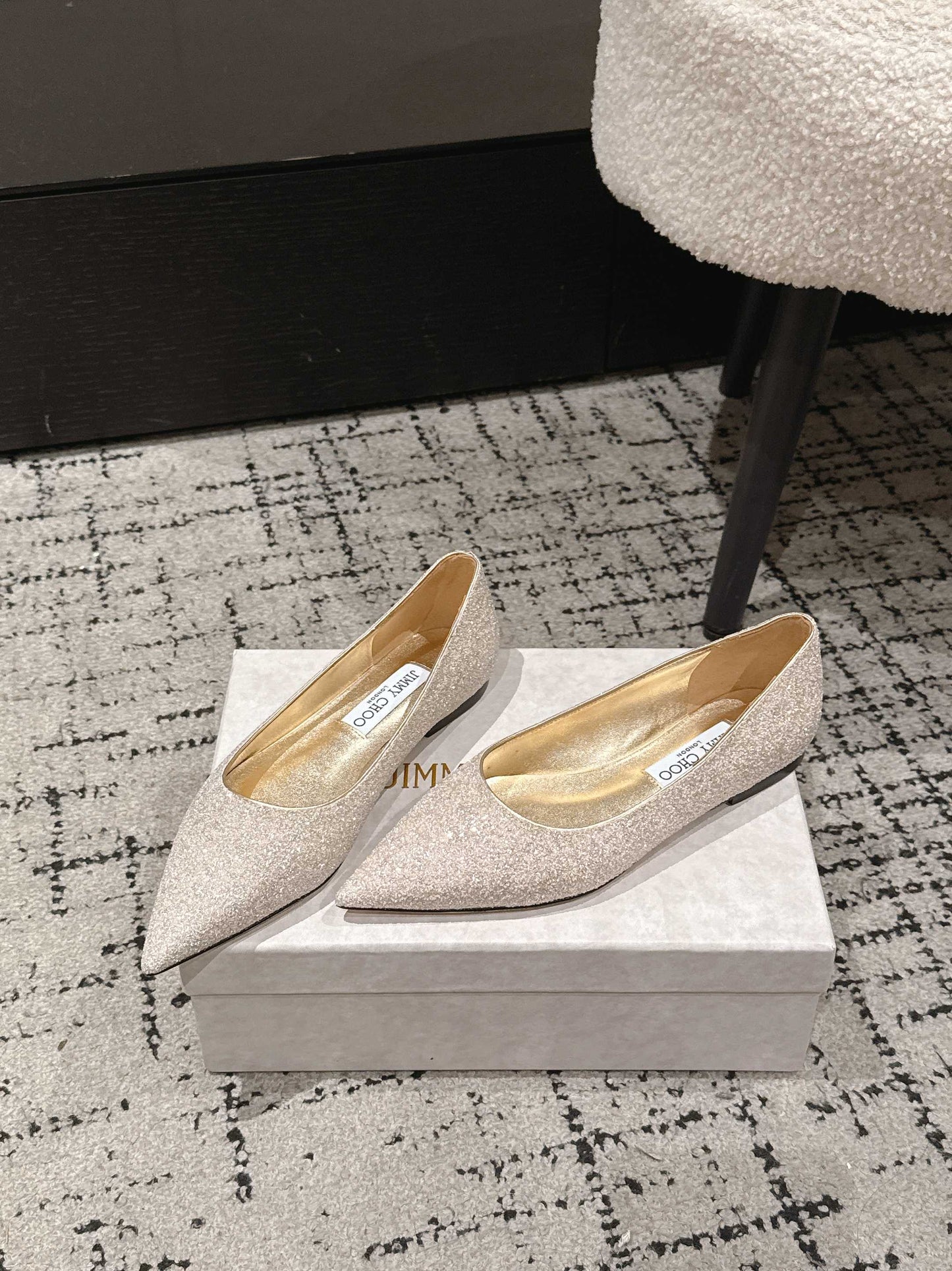 ГОСТРОНОСІ БАЛЕТКИ JIMMY CHOO 26S ІЗ БЛИСКІТКАМИ КОЛЬОРУ ШАМПАНСЬКОГО ЗОЛОТА