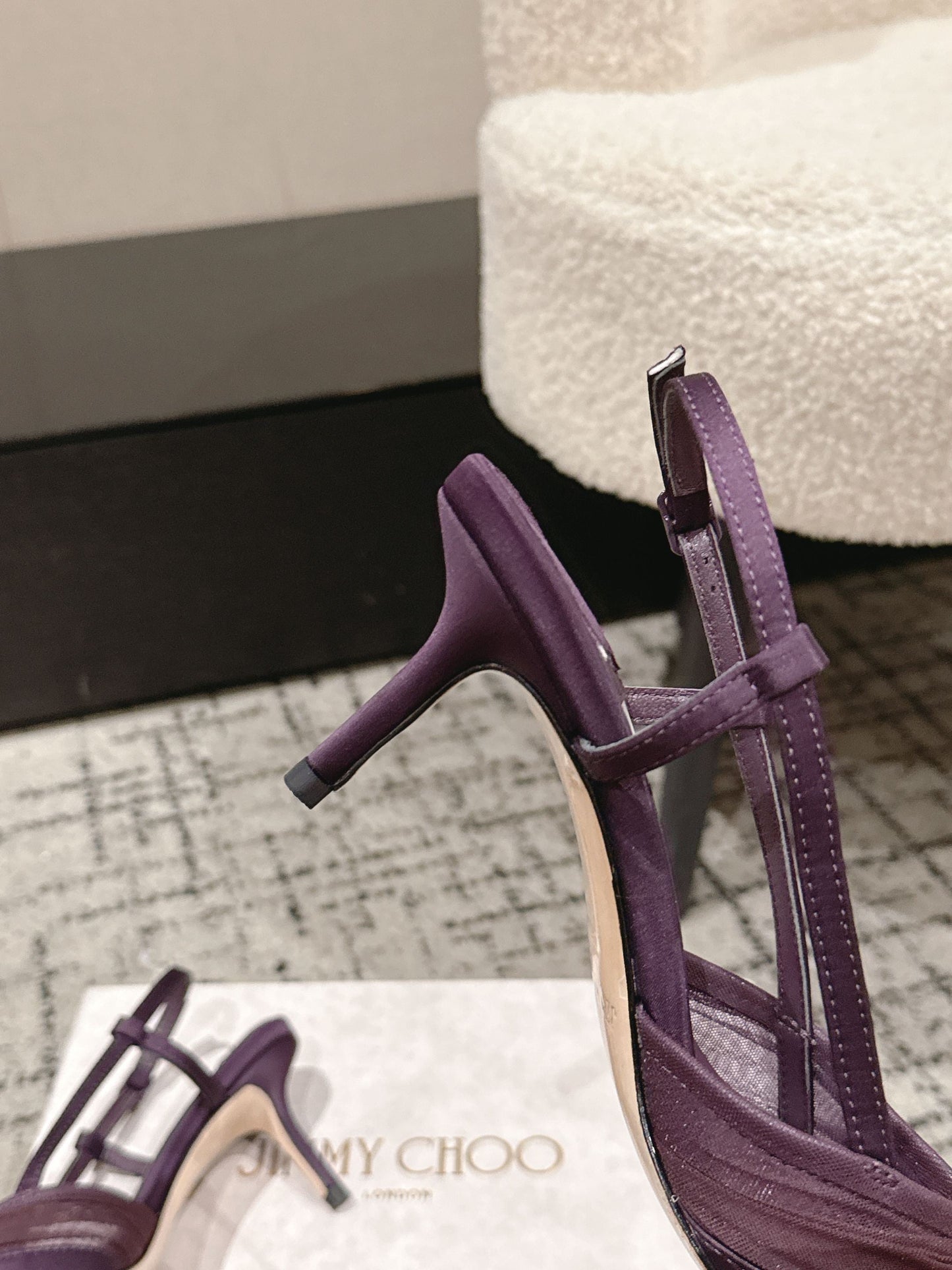 БОСОНІЖКИ JIMMY CHOO 26S НА ПІДБОРАХ 65 ММ З ТКАНИНИ ГЛИБОКОГО ФІОЛЕТОВОГО КОЛЬОРУ