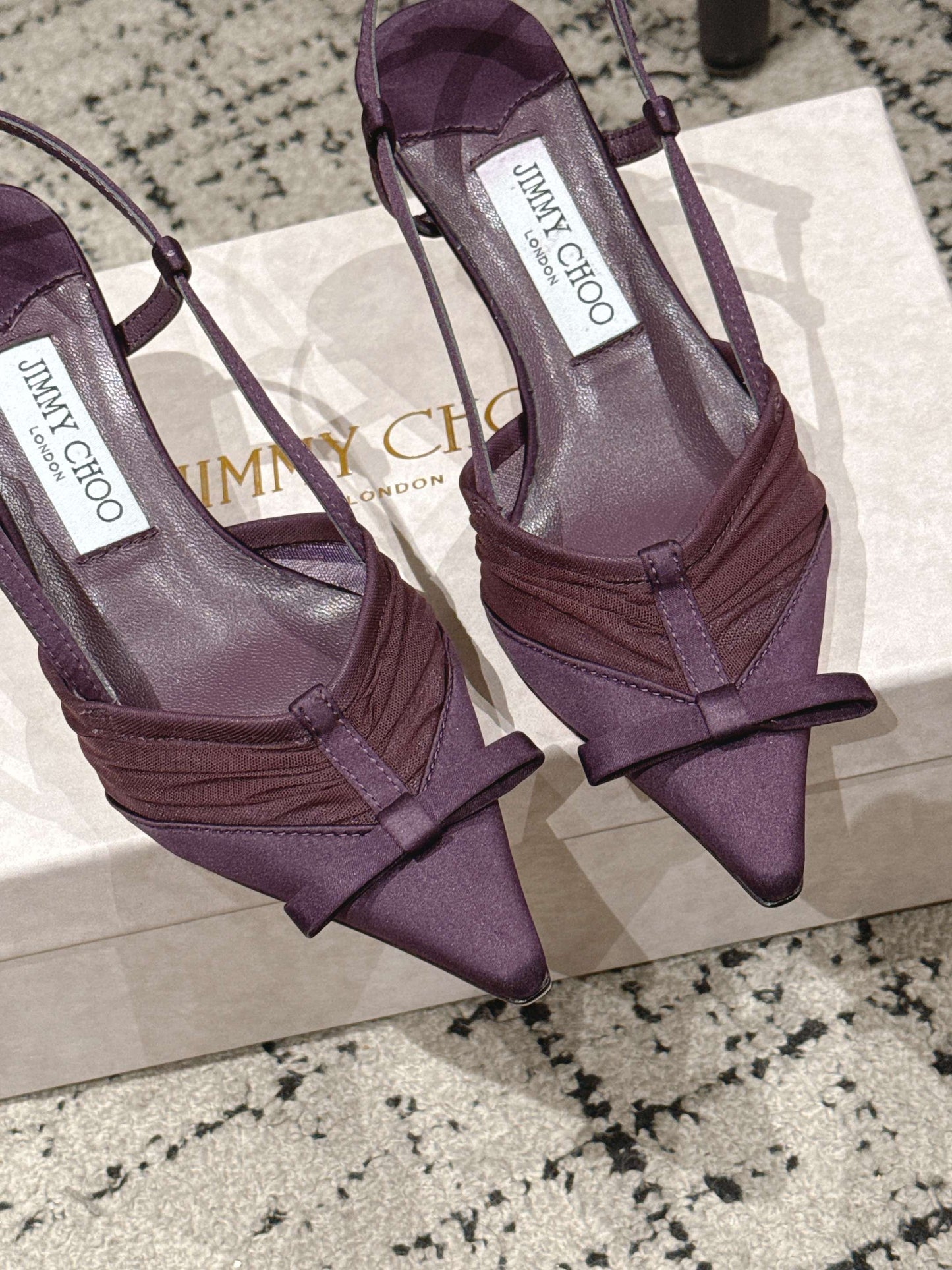 БОСОНІЖКИ JIMMY CHOO 26S НА ПІДБОРАХ 65 ММ З ТКАНИНИ ГЛИБОКОГО ФІОЛЕТОВОГО КОЛЬОРУ