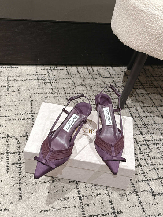 JIMMY CHOO 26S SLINGBACK HEELS 65 MM IN DEEP PURPLE FABRIC