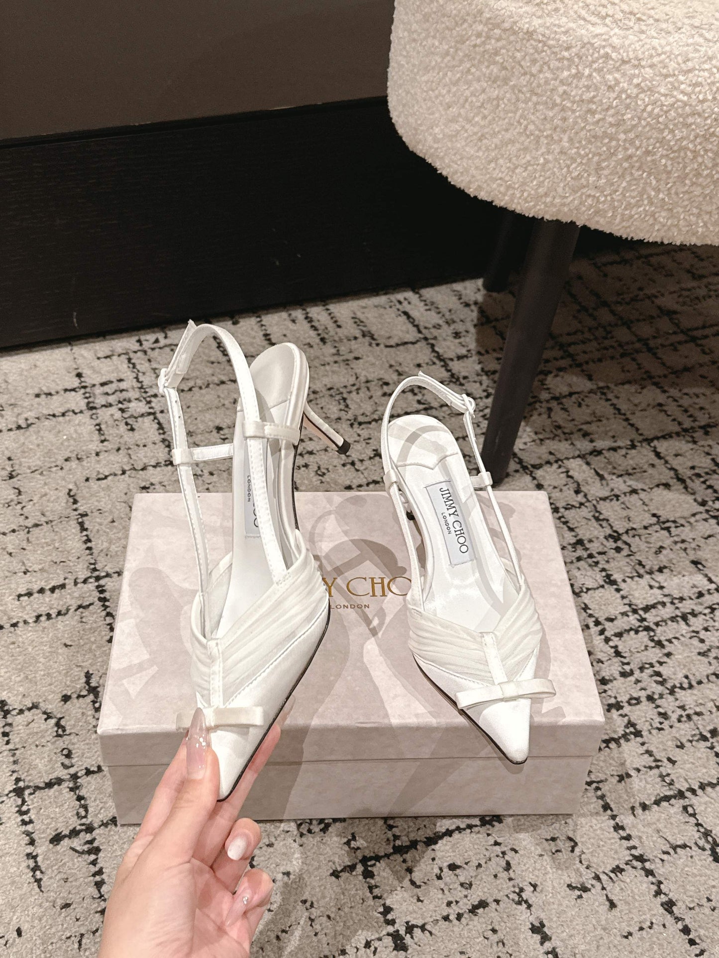 БОСОНІЖКИ-СЛІНГБЕКИ JIMMY CHOO 26S НА ПІДБОРАХ 65 ММ З БІЛОЇ ТКАНИНИ