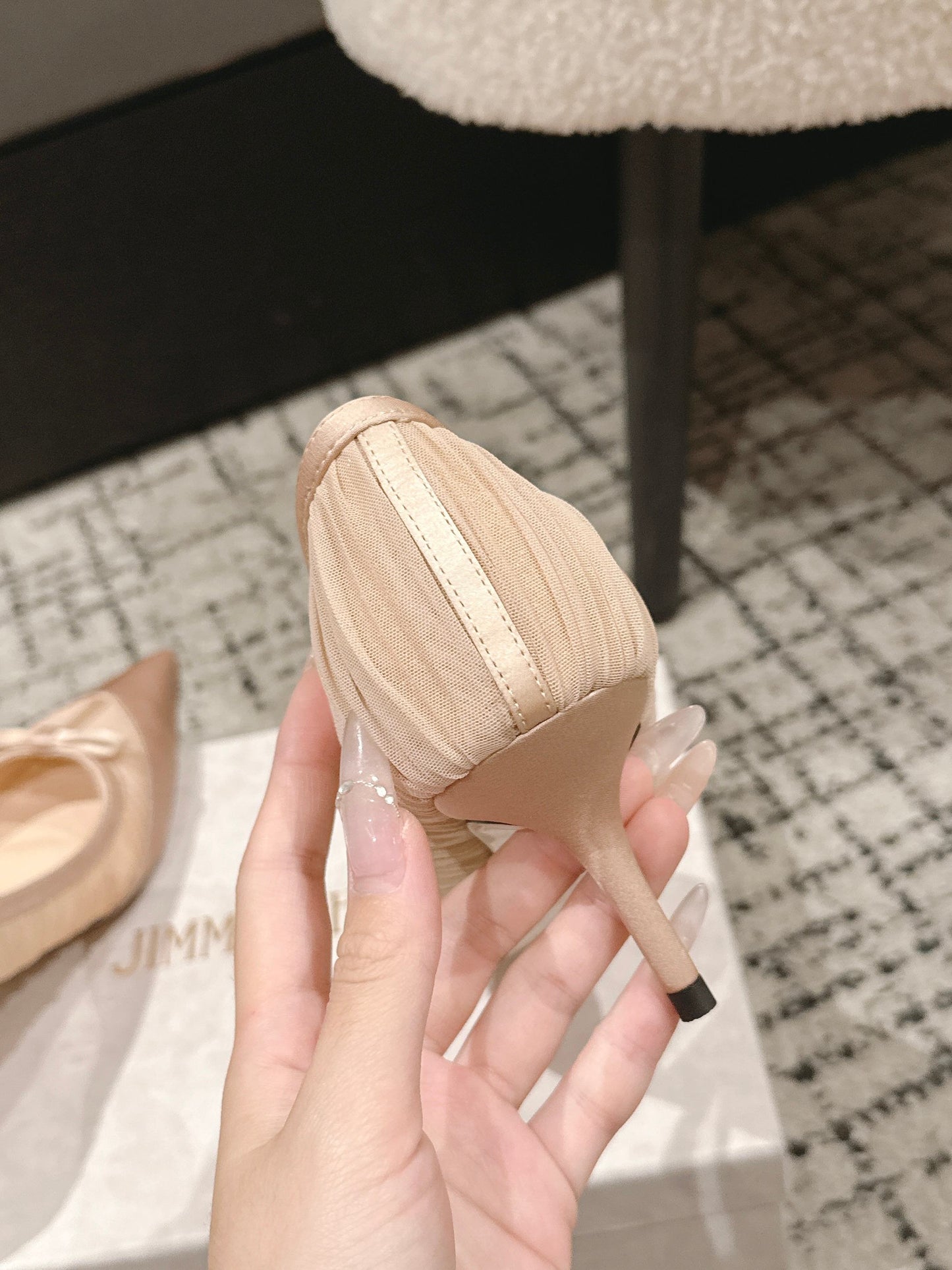 ВИСОКІ ТУФЛІ-ЧОВНИКИ JIMMY CHOO 26S ІЗ ЗАГОСТРЕНИМ НОСКОМ, 65 ММ, СВІТЛО-ТІЛЕСНОГО РОЖЕВОГО КОЛЬОРУ З ТКАНИНИ