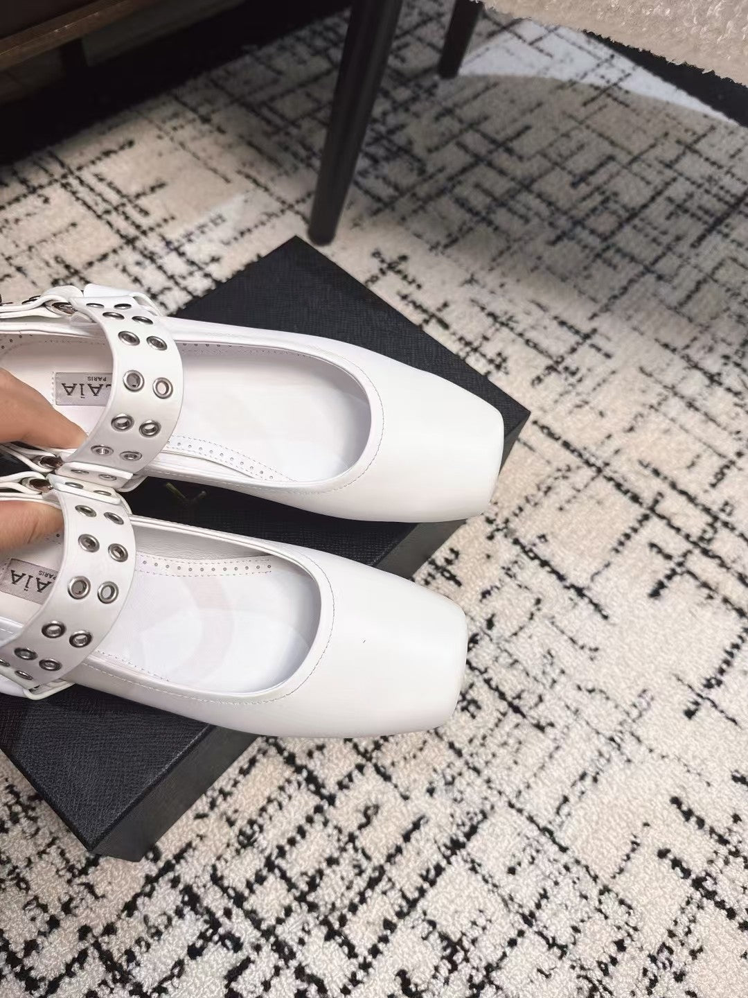 BIKER BALLET FLATS IN WHITE CALFSKIN - 35