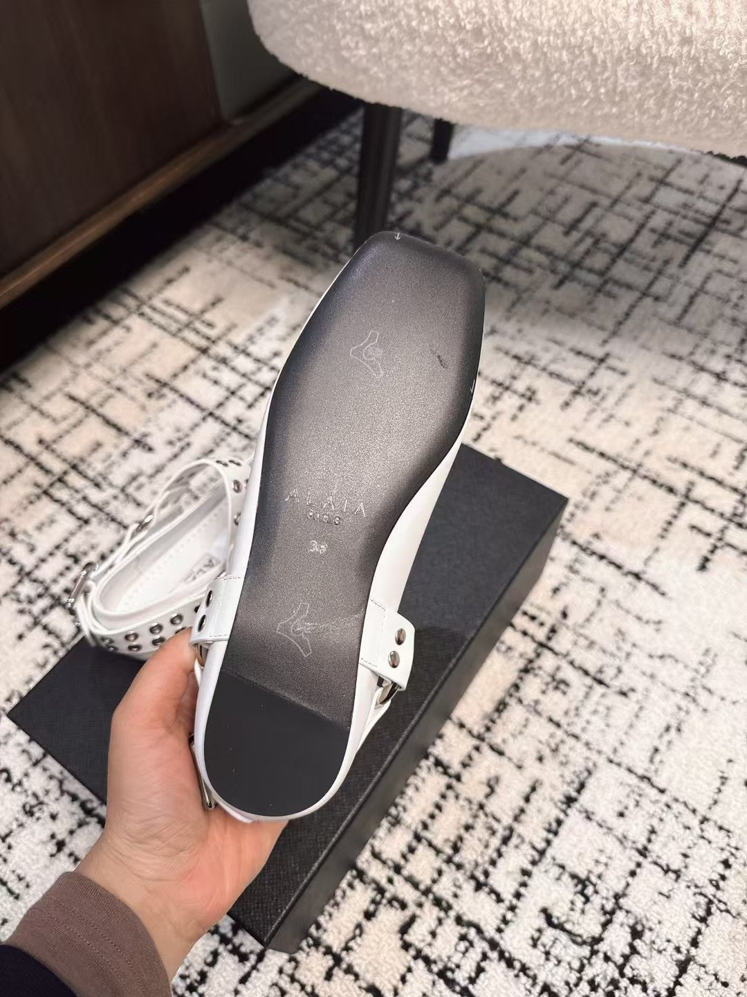 BIKER BALLET FLATS IN WHITE CALFSKIN - 35