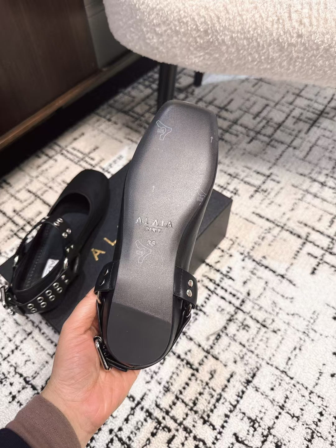 BIKER BALLET FLATS IN BLACK CALFSKIN - 35