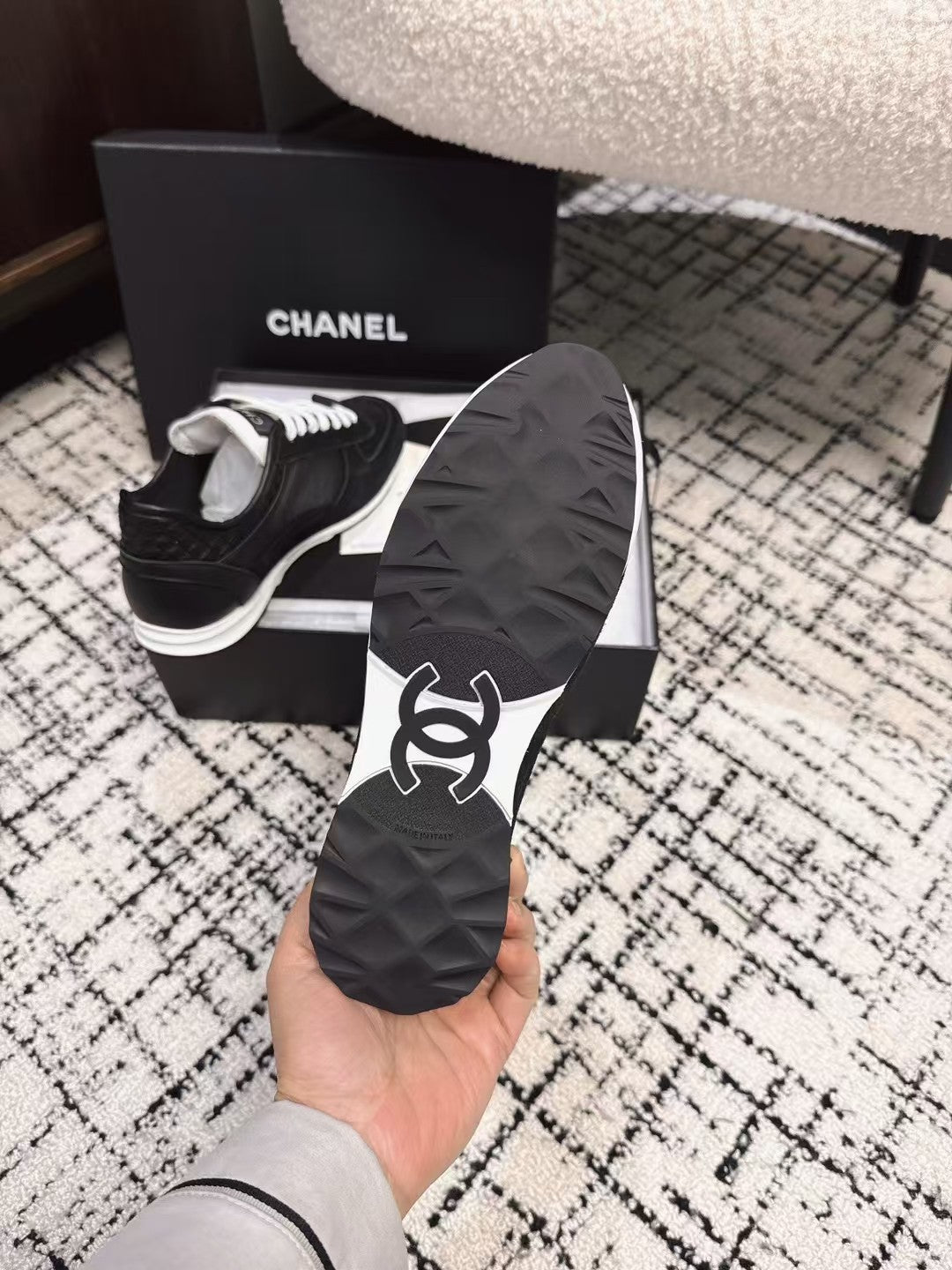 TRAINERS SNEAKER IN BLACK CALFSKIN AND SUEDE - 35