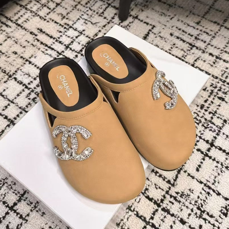 FLAT MULE IN SEPIA BEIGE CALFSKIN - 35