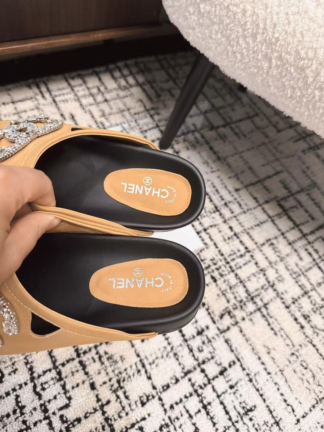 FLAT MULE IN SEPIA BEIGE CALFSKIN - 35