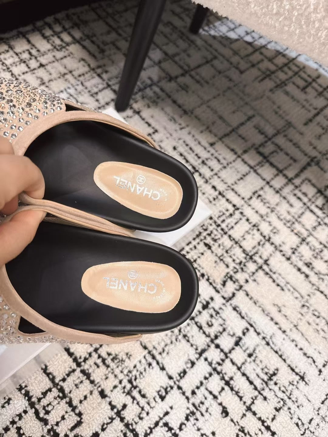 FLAT MULE IN LIGHT BROWN SUEDE WITH CRYSTALS - 35