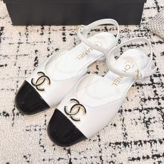 FLAT SLINGBACKS IN WHITE MIX BLACK CALFSKIN - 35
