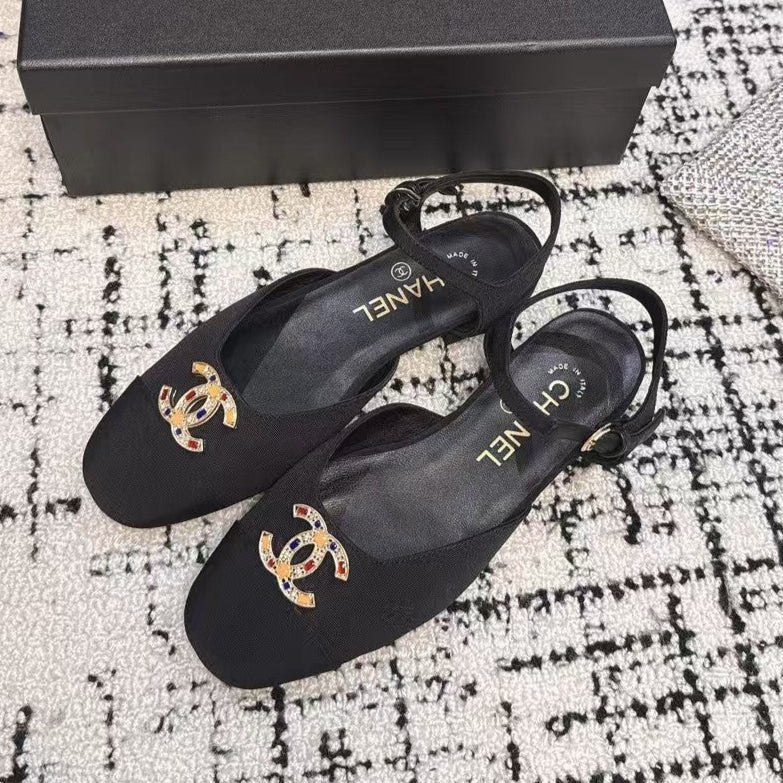 FLAT SLINGBACKS IN BLACK FABRIC - 35