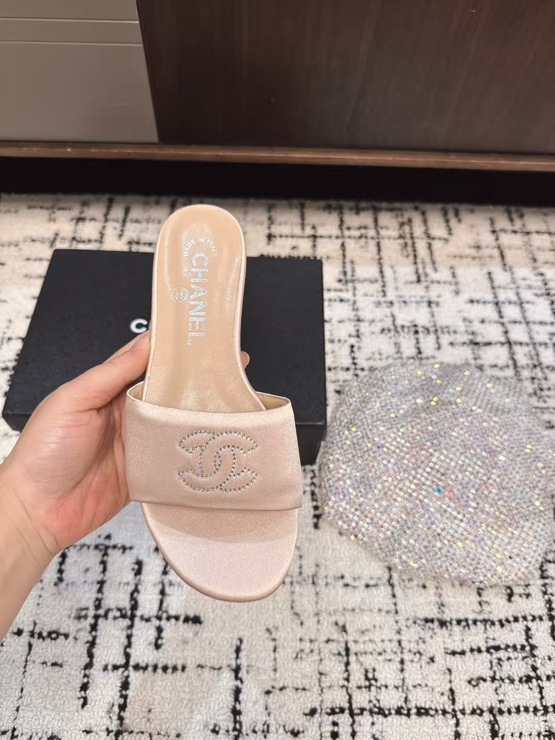 SLIPPERS IN LIGHT PINK SATIN MIX CALFSKIN - 35