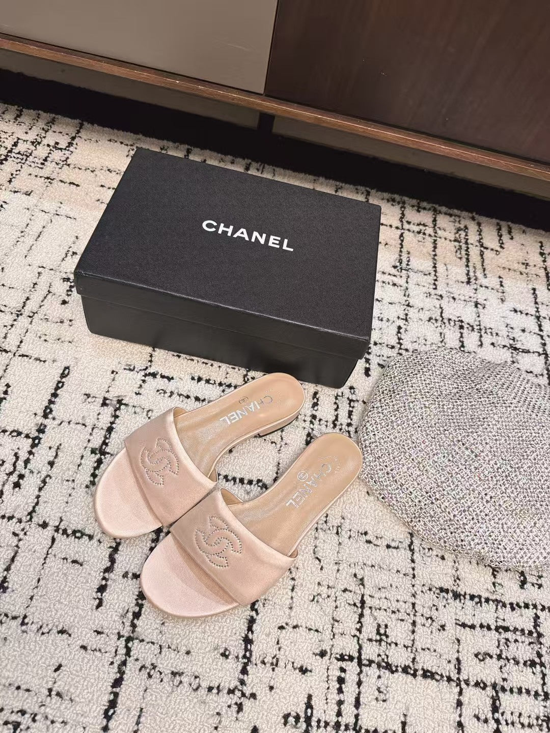 SLIPPERS IN LIGHT PINK SATIN MIX CALFSKIN - 35