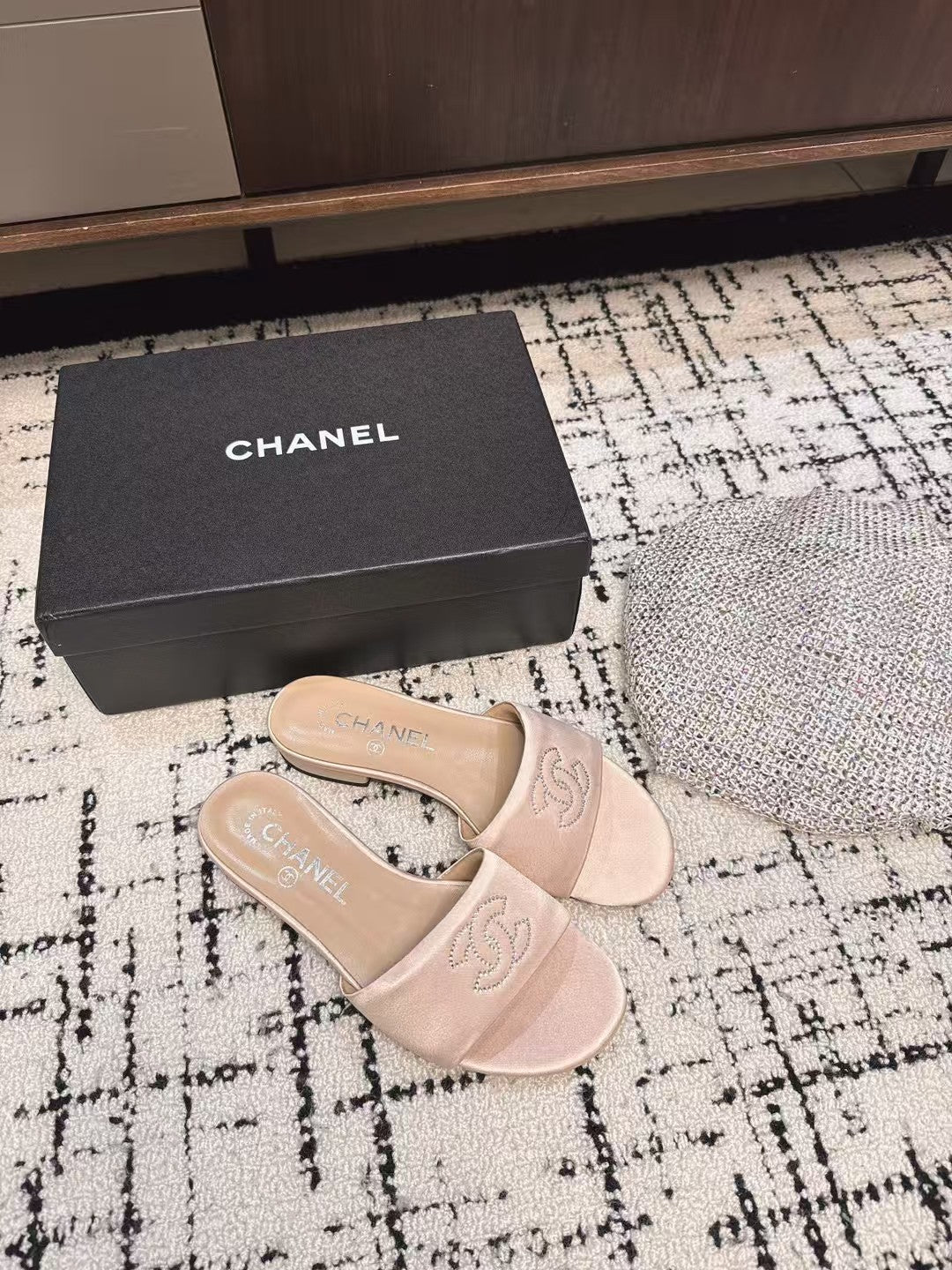 SLIPPERS IN LIGHT PINK SATIN MIX CALFSKIN - 35
