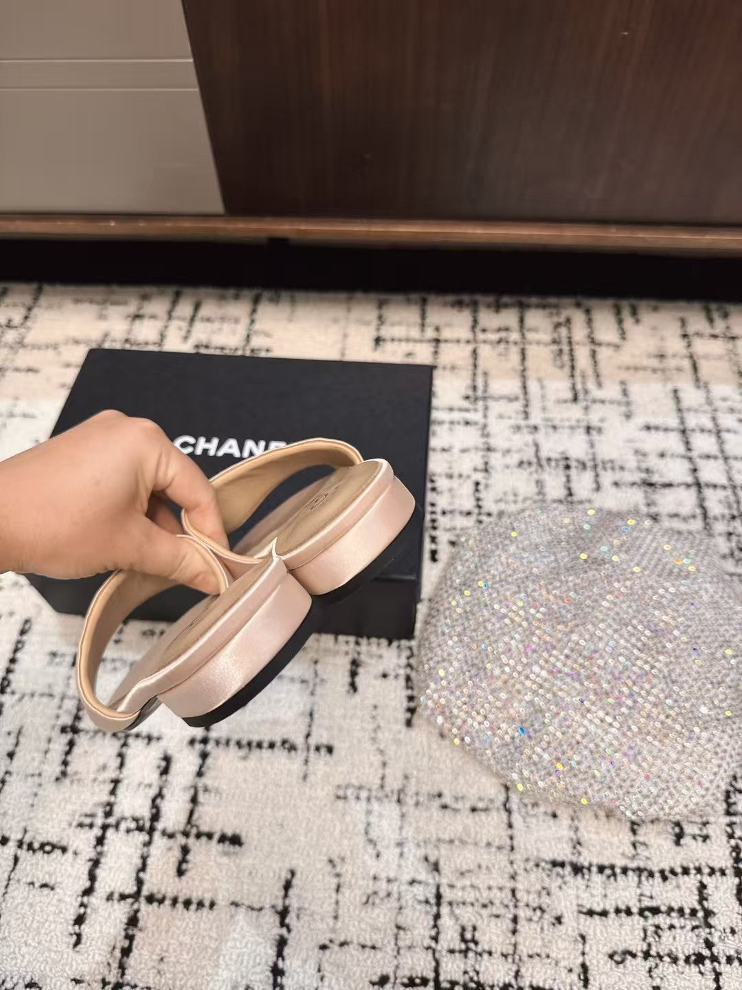 SLIPPERS IN LIGHT PINK SATIN MIX CALFSKIN - 35