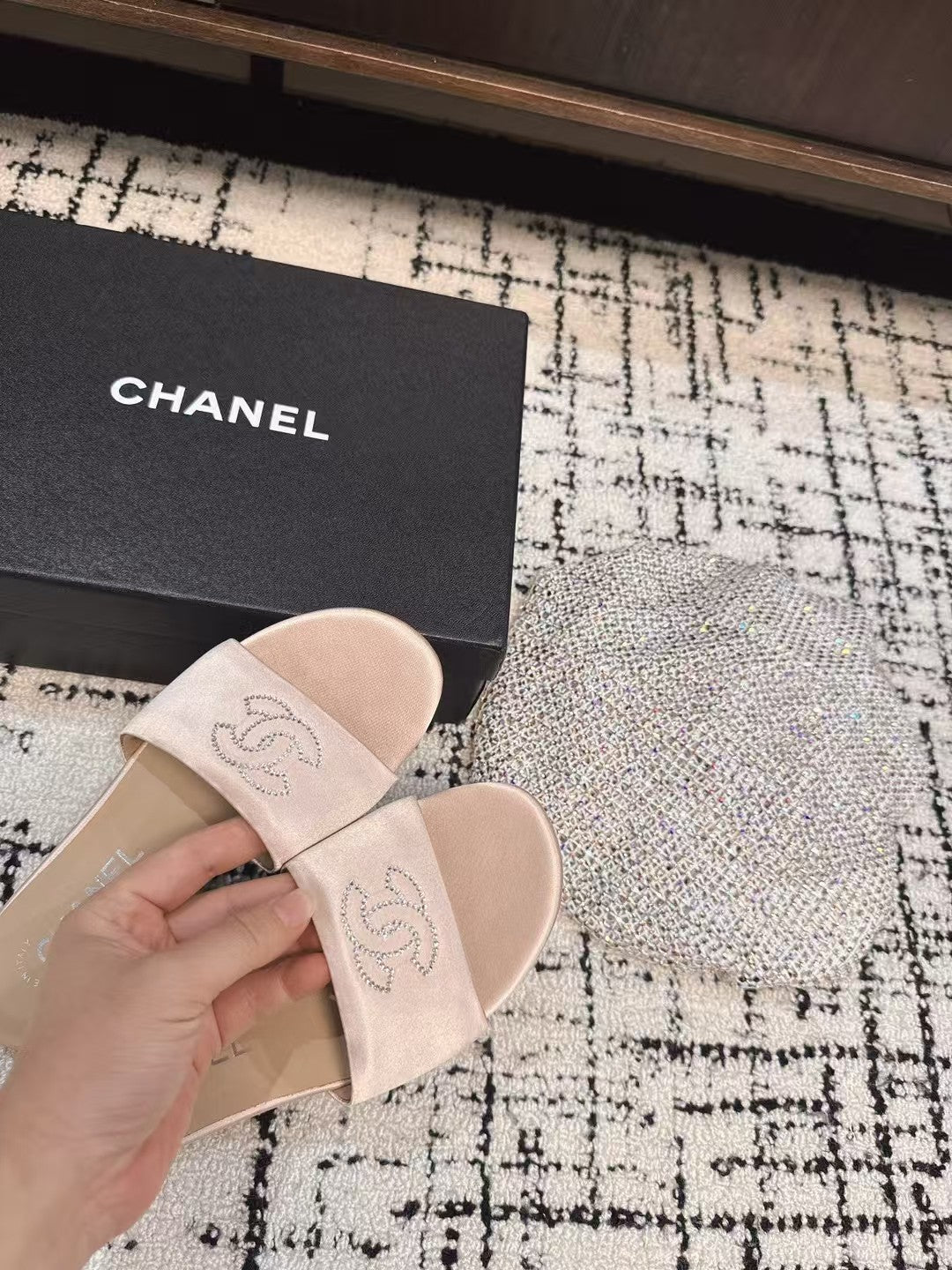 SLIPPERS IN LIGHT PINK SATIN MIX CALFSKIN - 35