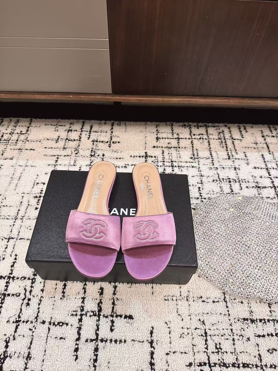 SLIPPERS IN LILAC PURPLE SATIN MIX CALFSKIN - 35