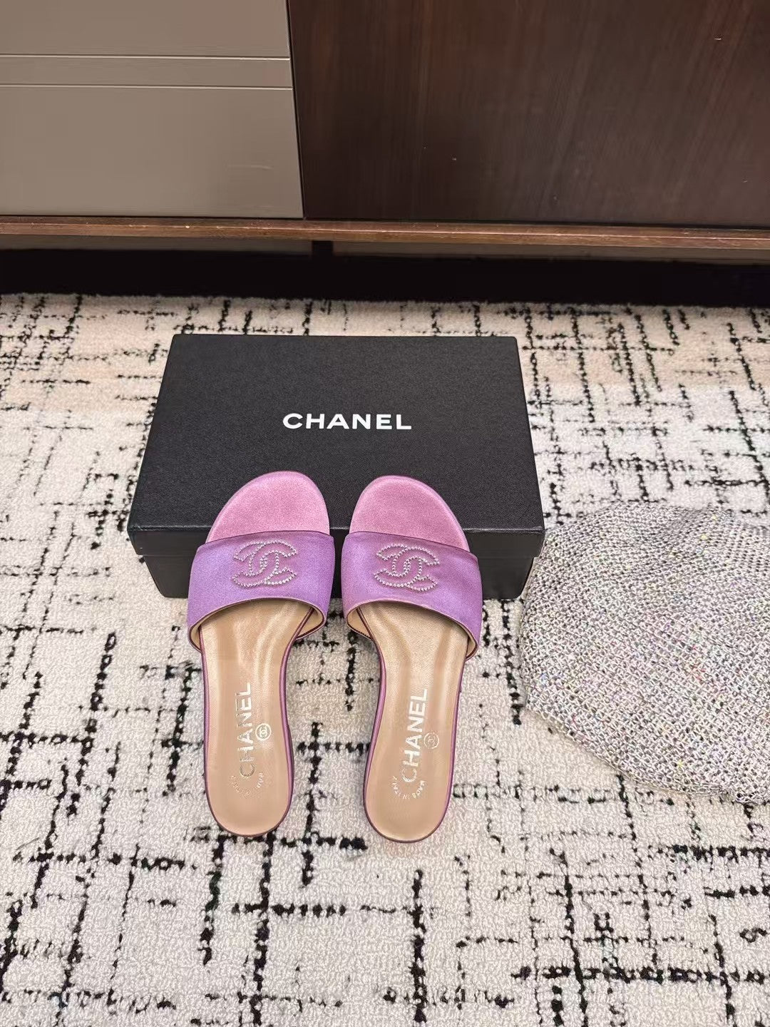 SLIPPERS IN LILAC PURPLE SATIN MIX CALFSKIN - 35