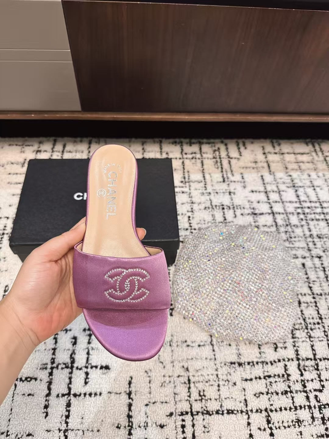 SLIPPERS IN LILAC PURPLE SATIN MIX CALFSKIN - 35