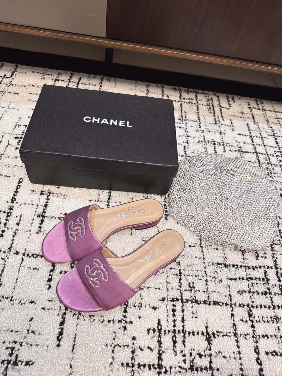 SLIPPERS IN LILAC PURPLE SATIN MIX CALFSKIN - 35