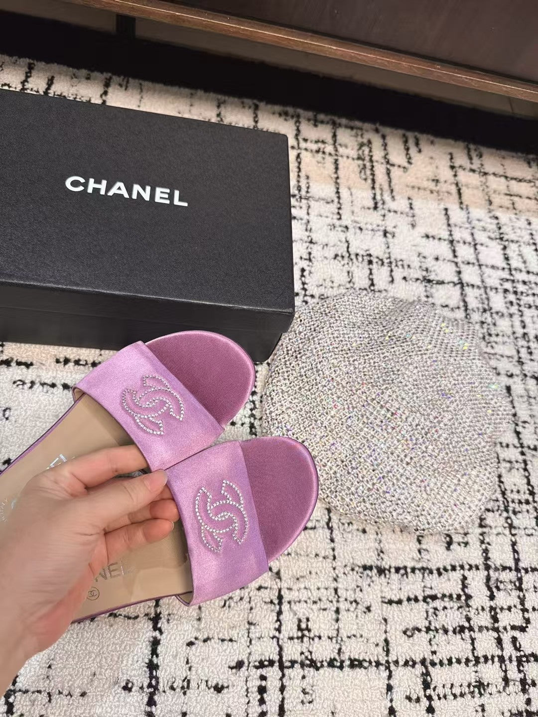 SLIPPERS IN LILAC PURPLE SATIN MIX CALFSKIN - 35