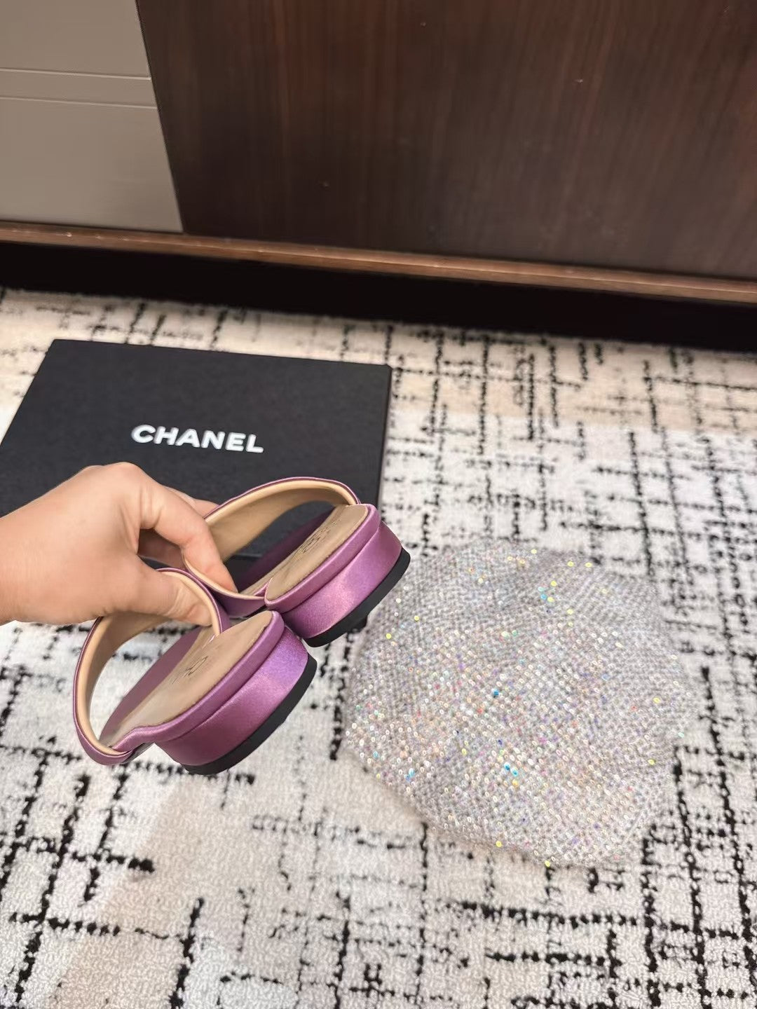 SLIPPERS IN LILAC PURPLE SATIN MIX CALFSKIN - 35