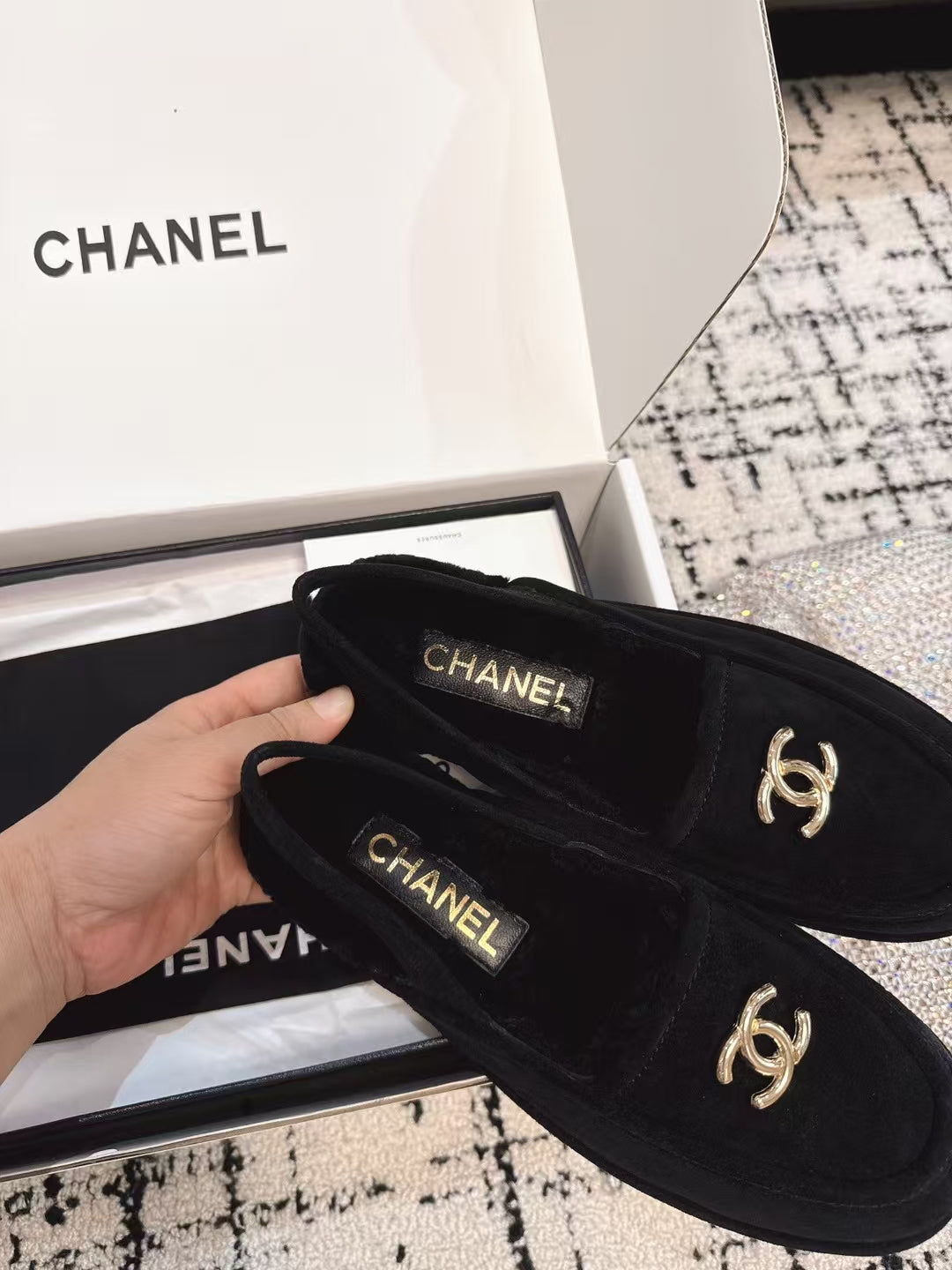 SLINGBACK LOAFER IN BLACK SUEDE AND SHEARLING - 35