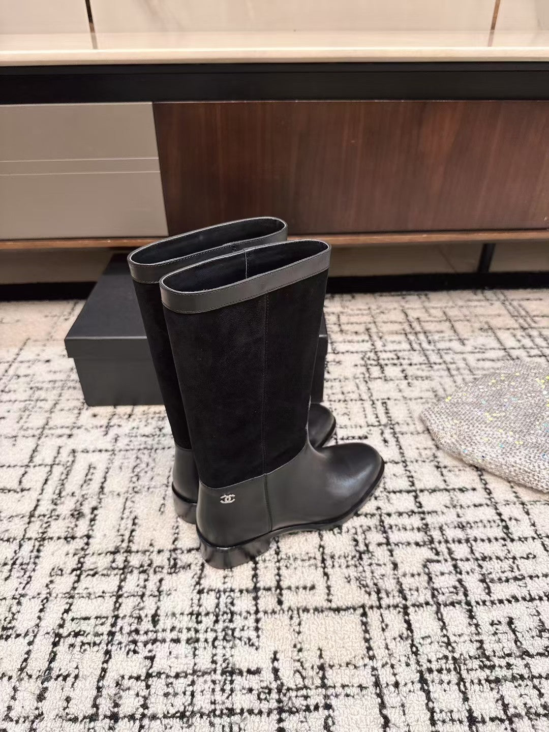 CC BOOTS IN BLACK SUEDE AND CALFSKIN 393518 - 35