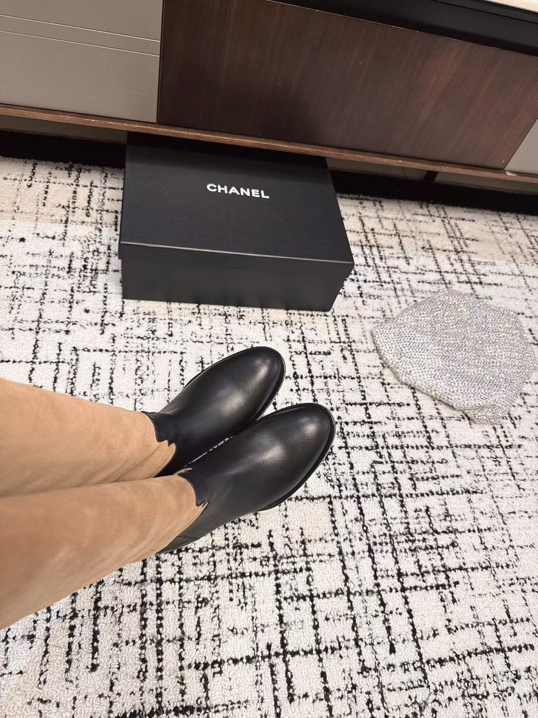 CC HIGH BOOTS IN TAN BROWN SUEDE MIX BLACK CALFSKIN - 35