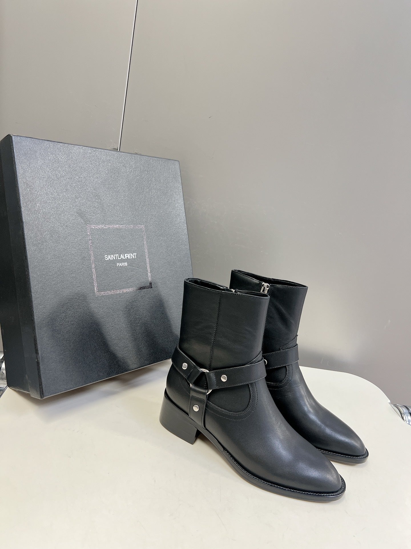 SL HARNESS BOOTS BLACK CALFSKIN - 35