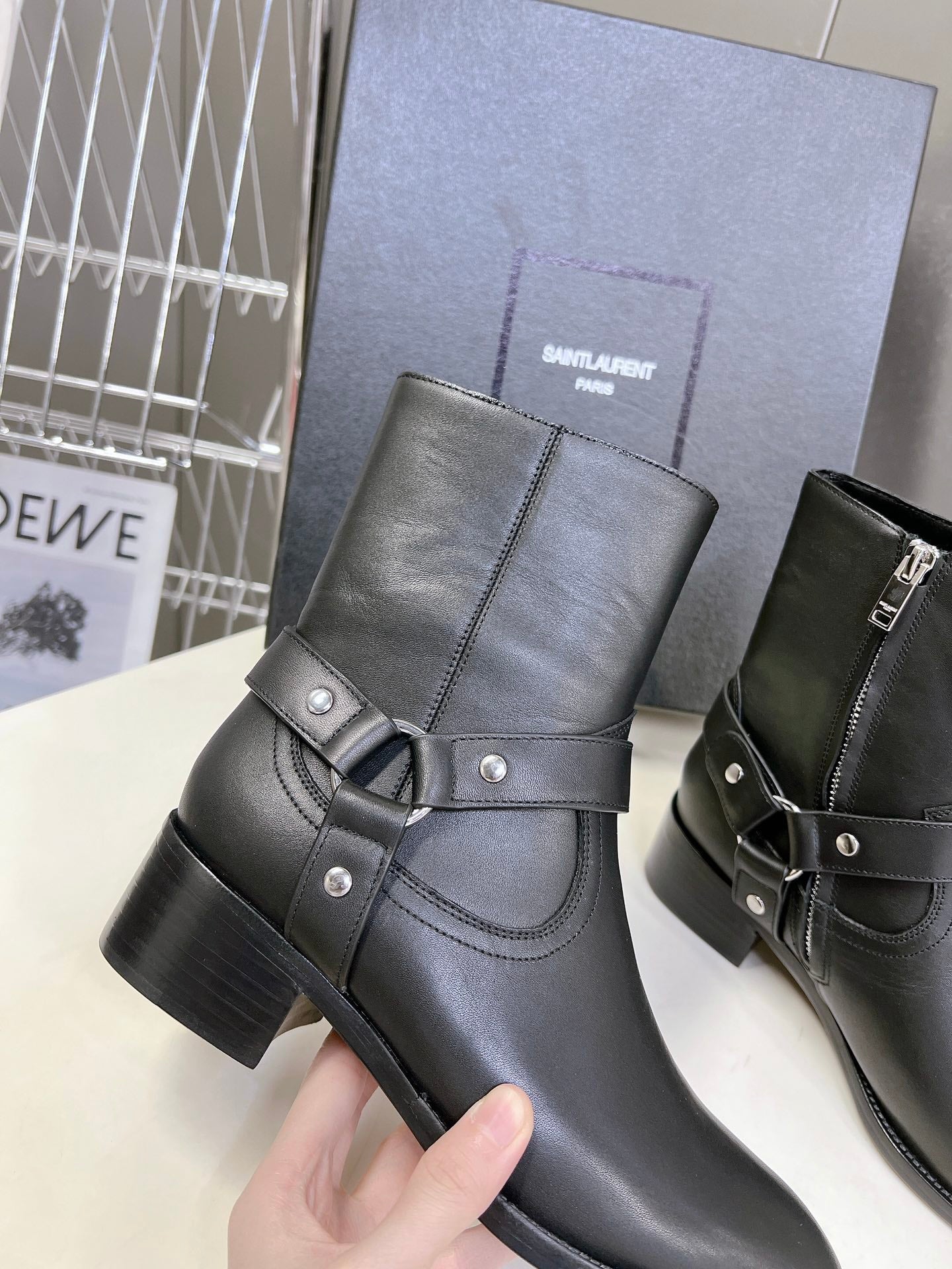SL HARNESS BOOTS BLACK CALFSKIN - 35